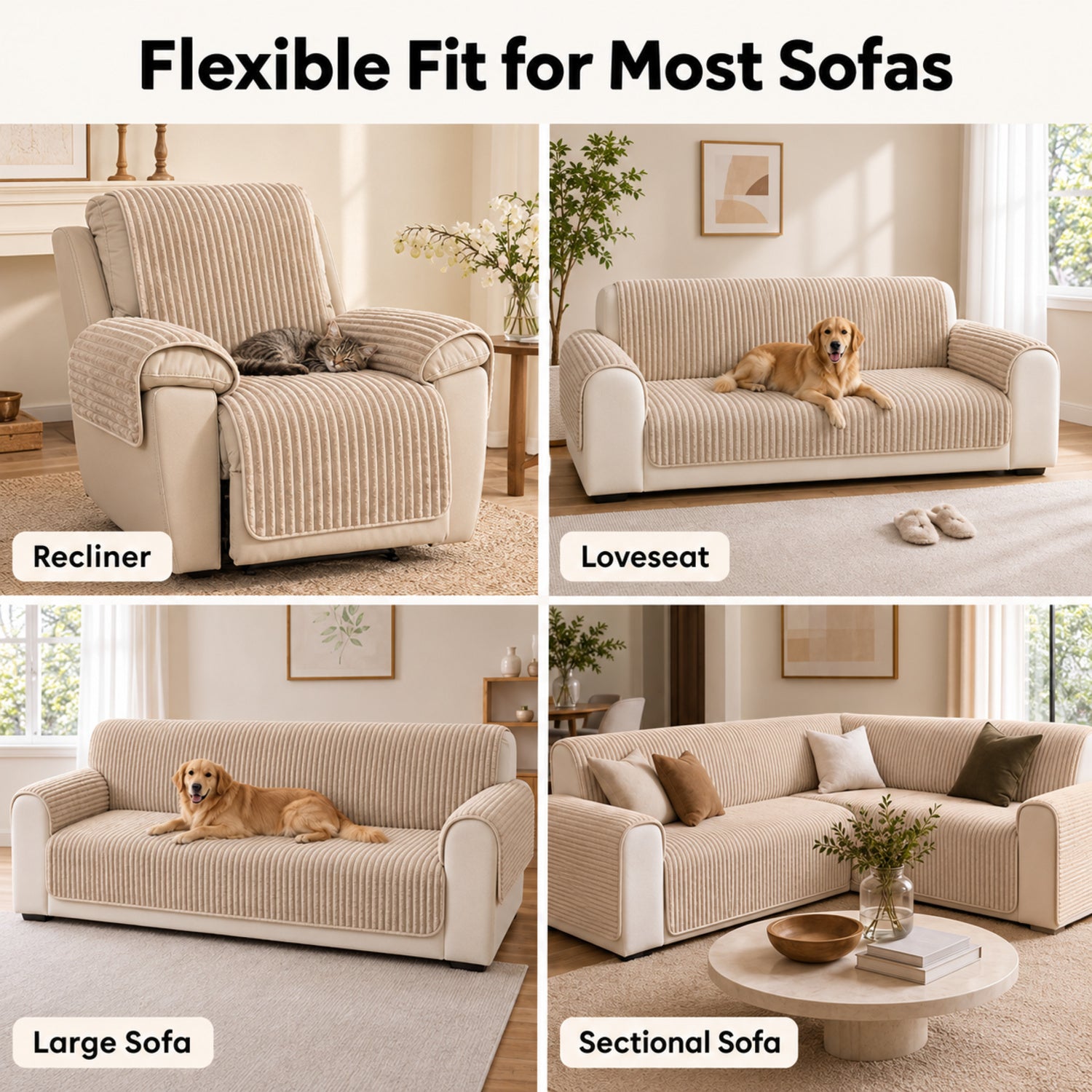 One-Piece Plush Sofa Cover | Non-Slip Washable Pet Protector for Recliners & Loveseats