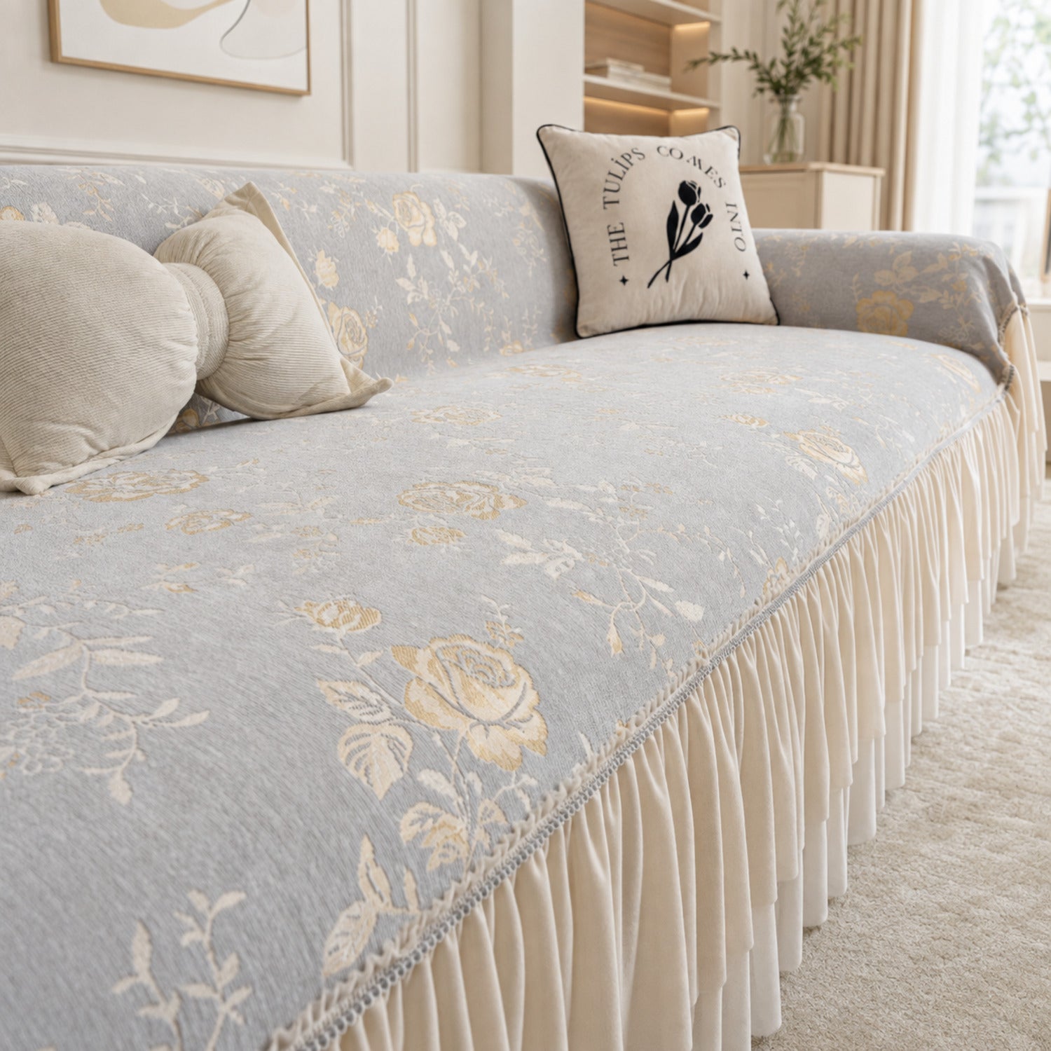 Rose Garden Sofa Throw | Floral Chenille | Machine Washable