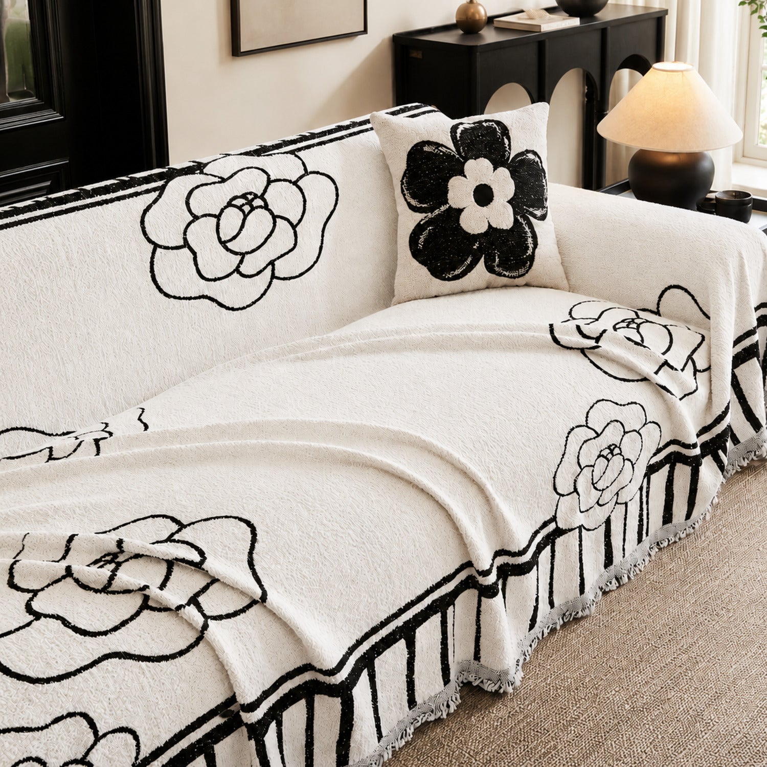 Rose Sketch Chenille Sofa Throw | All-Season Machine-Washable
