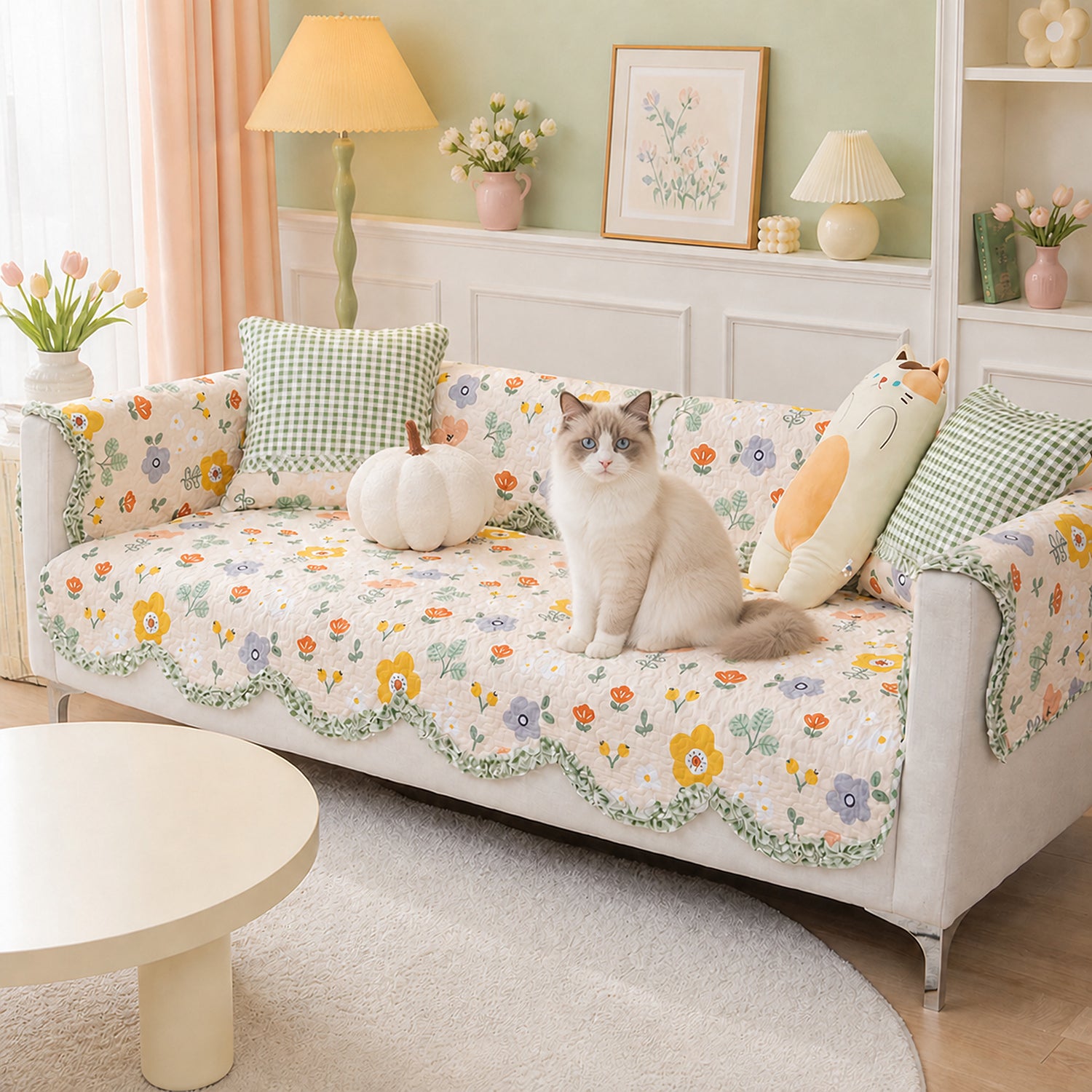 Cottage Garden Sofa Cover | Floral Cotton Non-Slip Washable