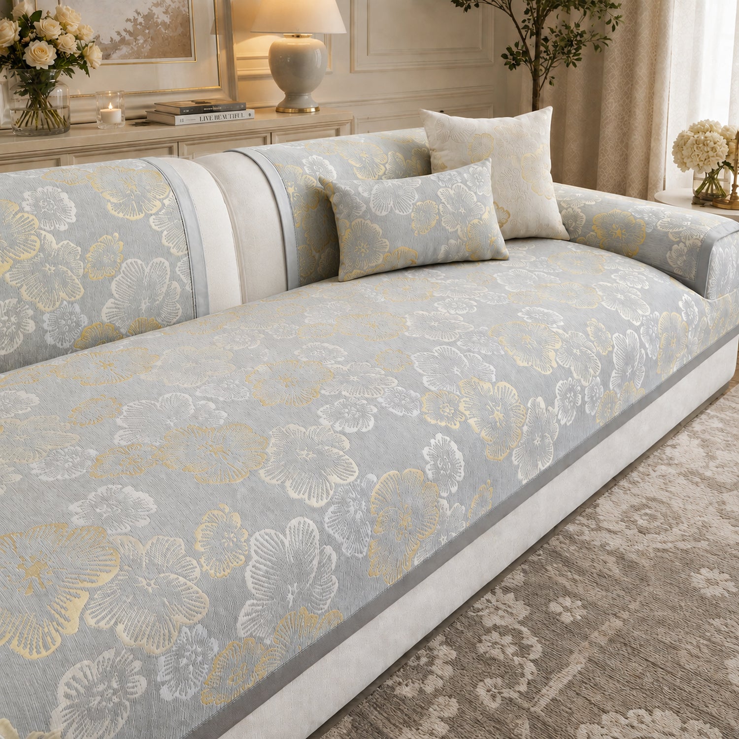 Gilded Blossom Sofa Protector | Non-Slip Washable All-Season Cover