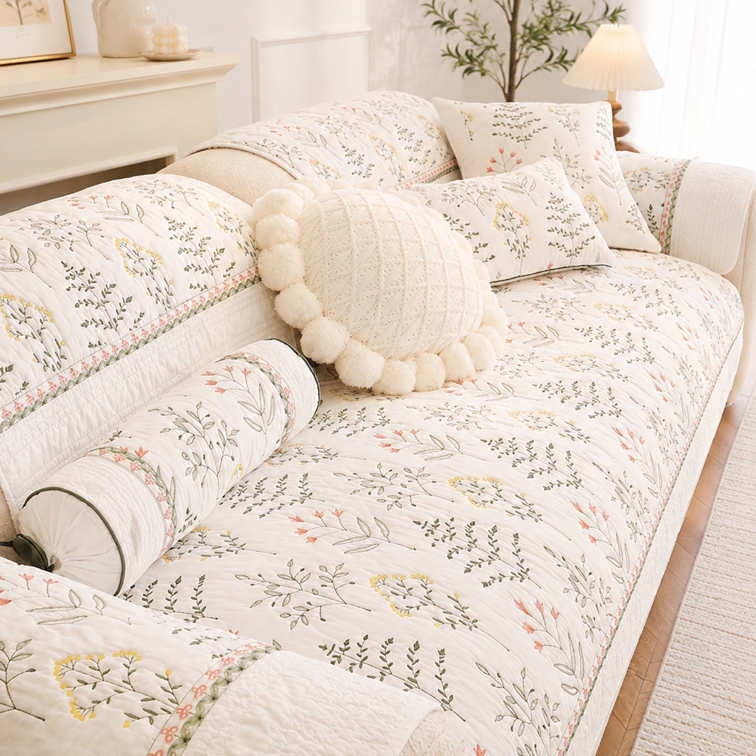 Wildflower Cotton Sofa Protector | Non-Slip Washable All-Season Cover