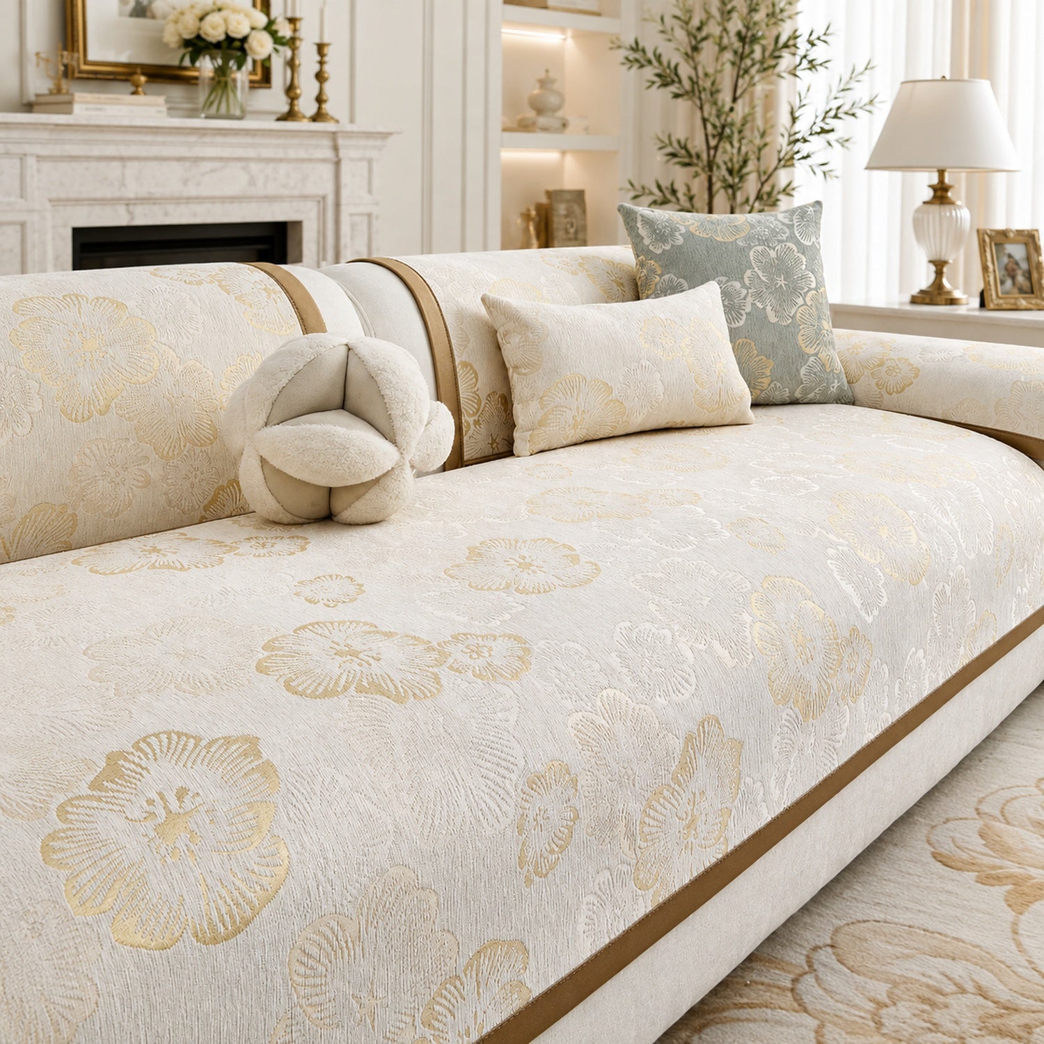 Gilded Blossom Sofa Protector | Non-Slip Washable All-Season Cover