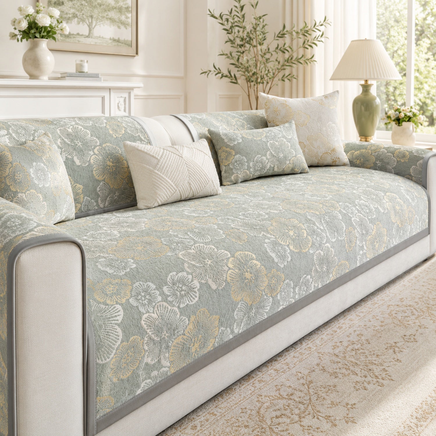 Gilded Blossom Sofa Protector | Non-Slip Washable All-Season Cover