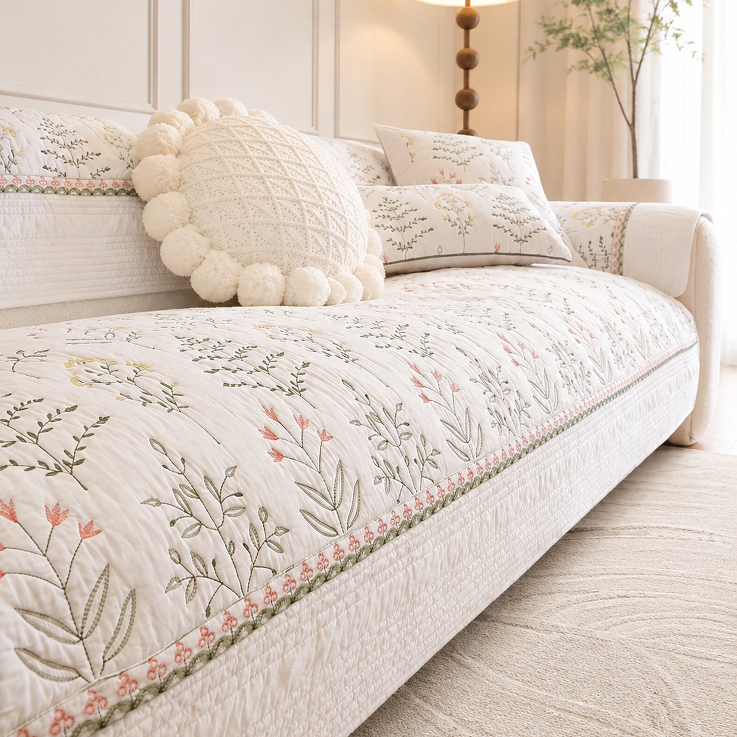 Wildflower Cotton Sofa Protector | Non-Slip Washable All-Season Cover