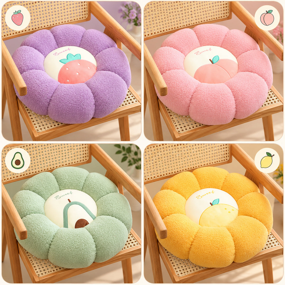 Dog & Cat Bed and Seat Cushion | Fruity Bloom | Soft Teddy Plush