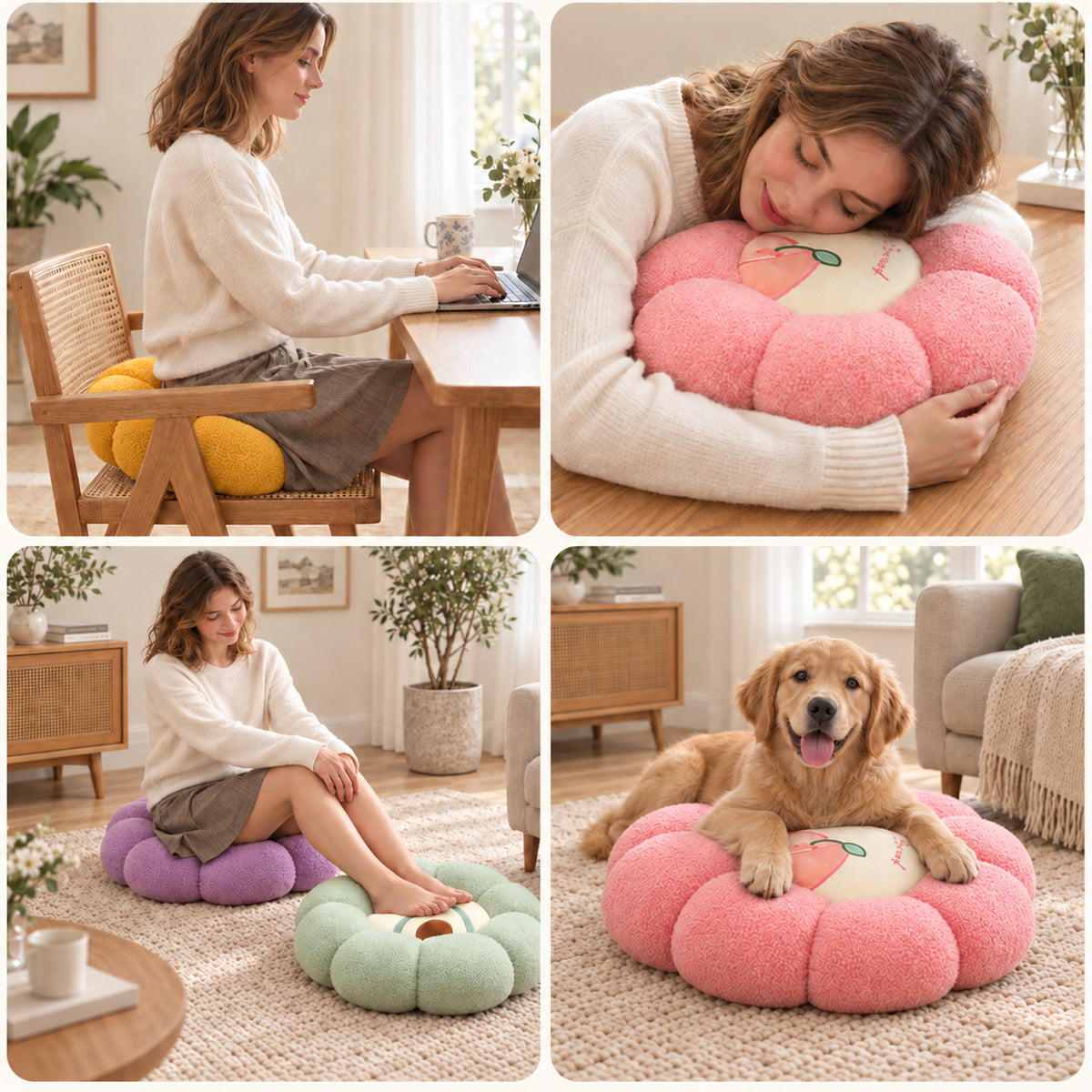 Dog & Cat Bed and Seat Cushion | Fruity Bloom | Soft Teddy Plush