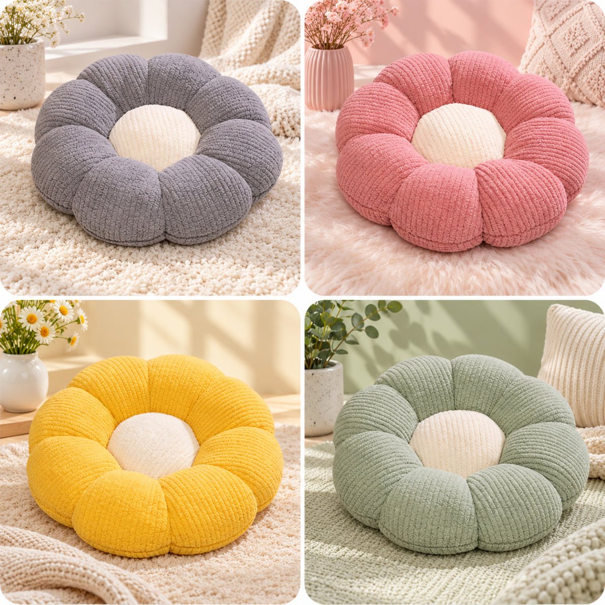 Flower Puff Pet Mat & Seat Cushion | Soft Ribbed Plush