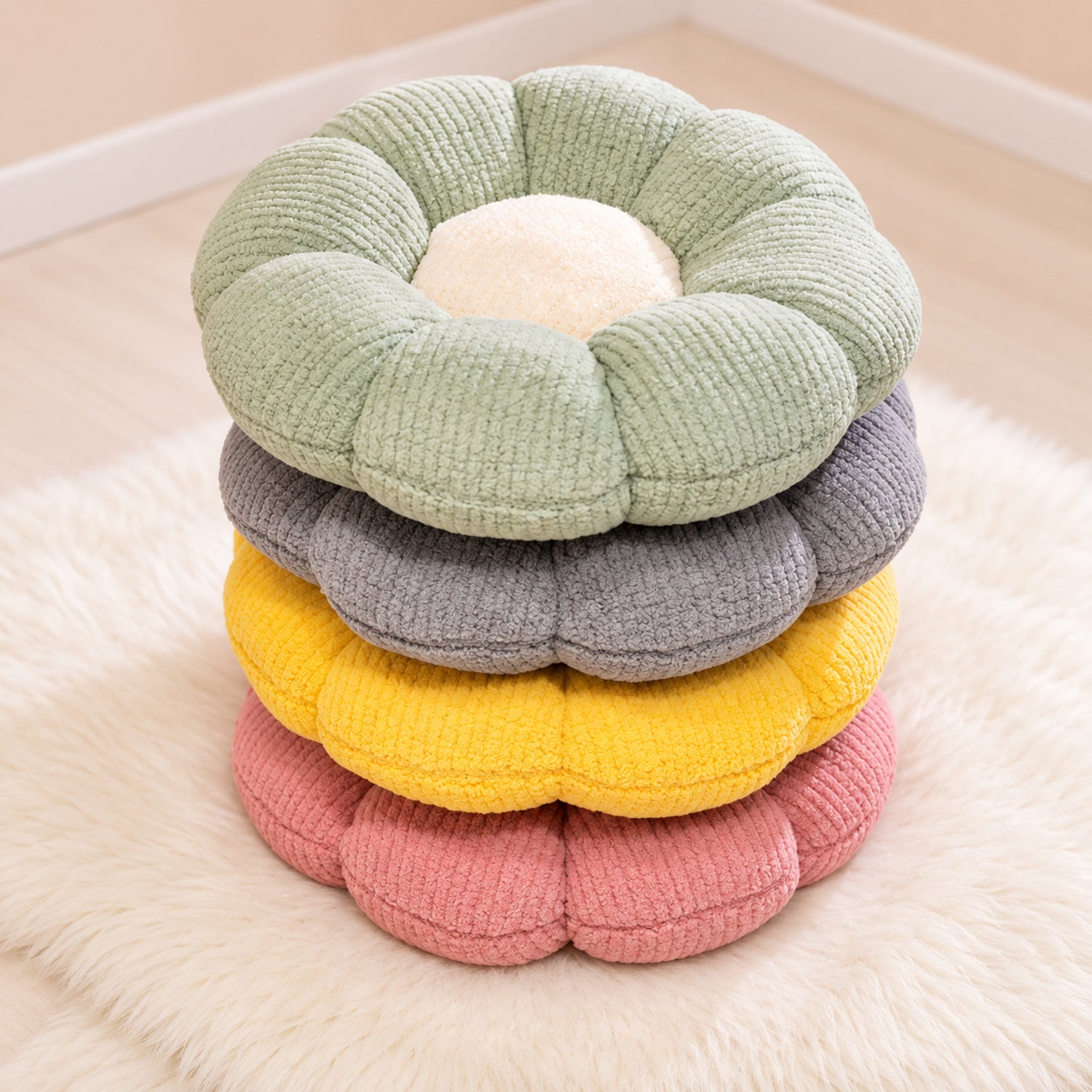 Flower Puff Pet Mat & Seat Cushion | Soft Ribbed Plush