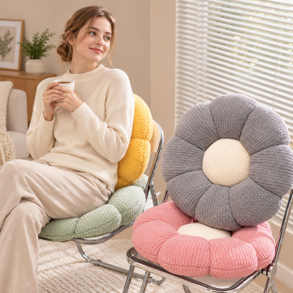 Flower Puff Pet Mat & Seat Cushion | Soft Ribbed Plush