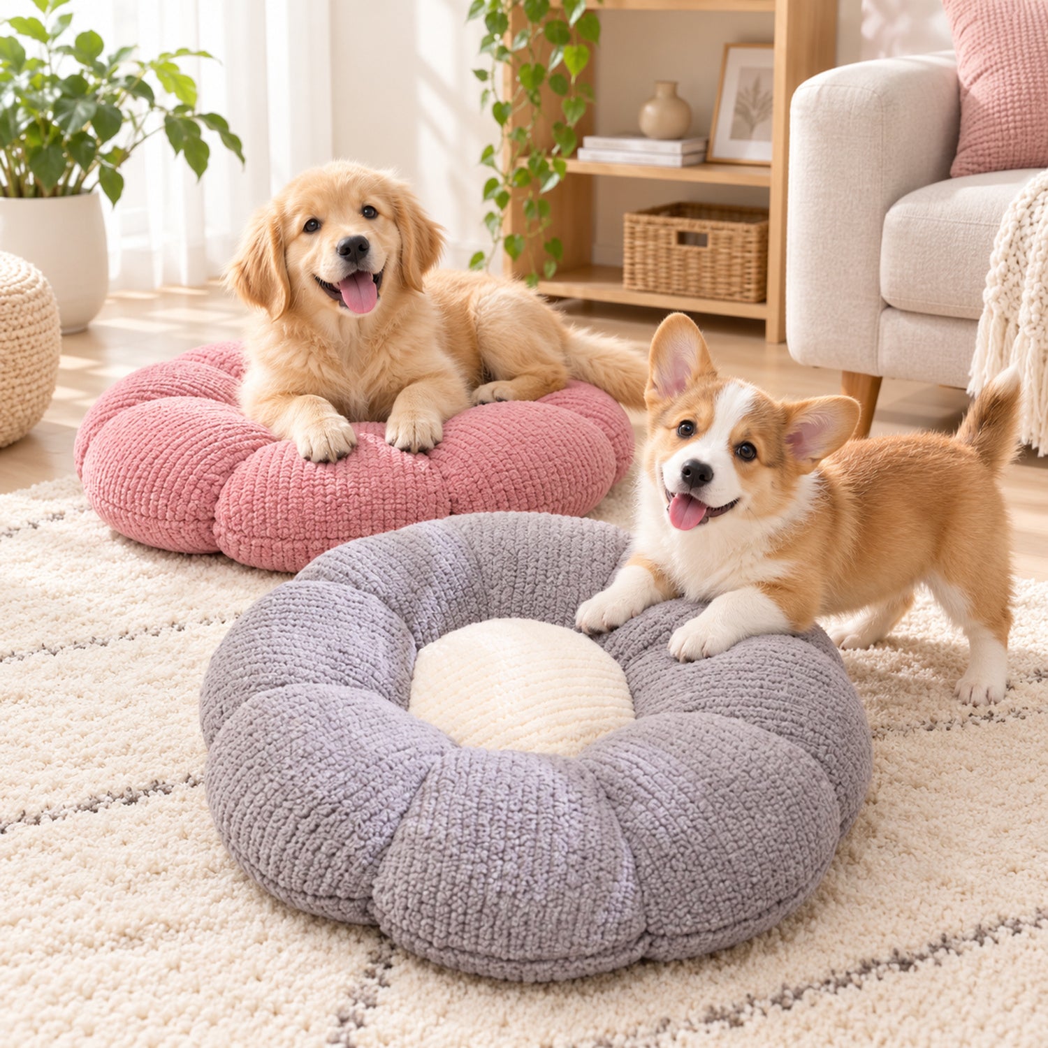 Flower Puff Pet Mat & Seat Cushion | Soft Ribbed Plush