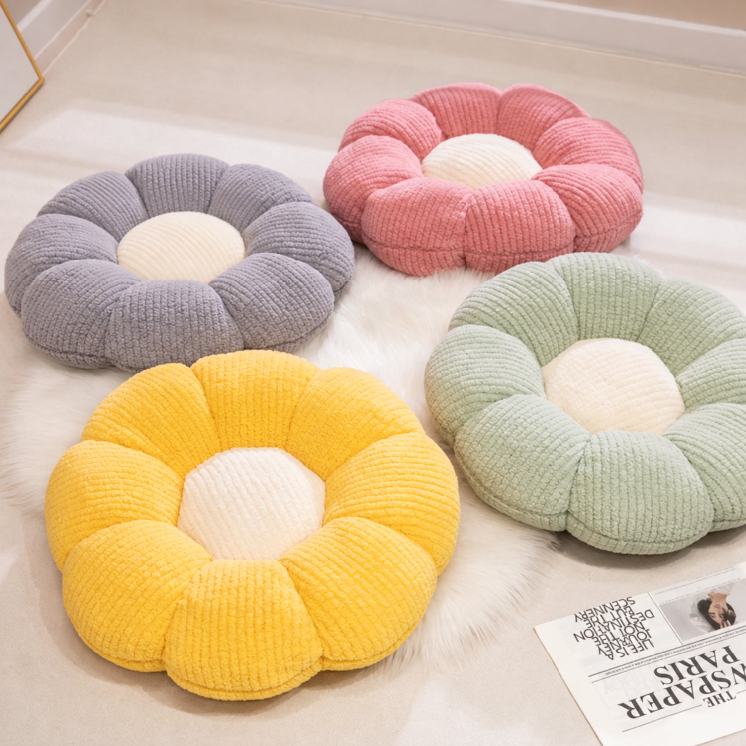 Flower Puff Pet Mat & Seat Cushion | Soft Ribbed Plush