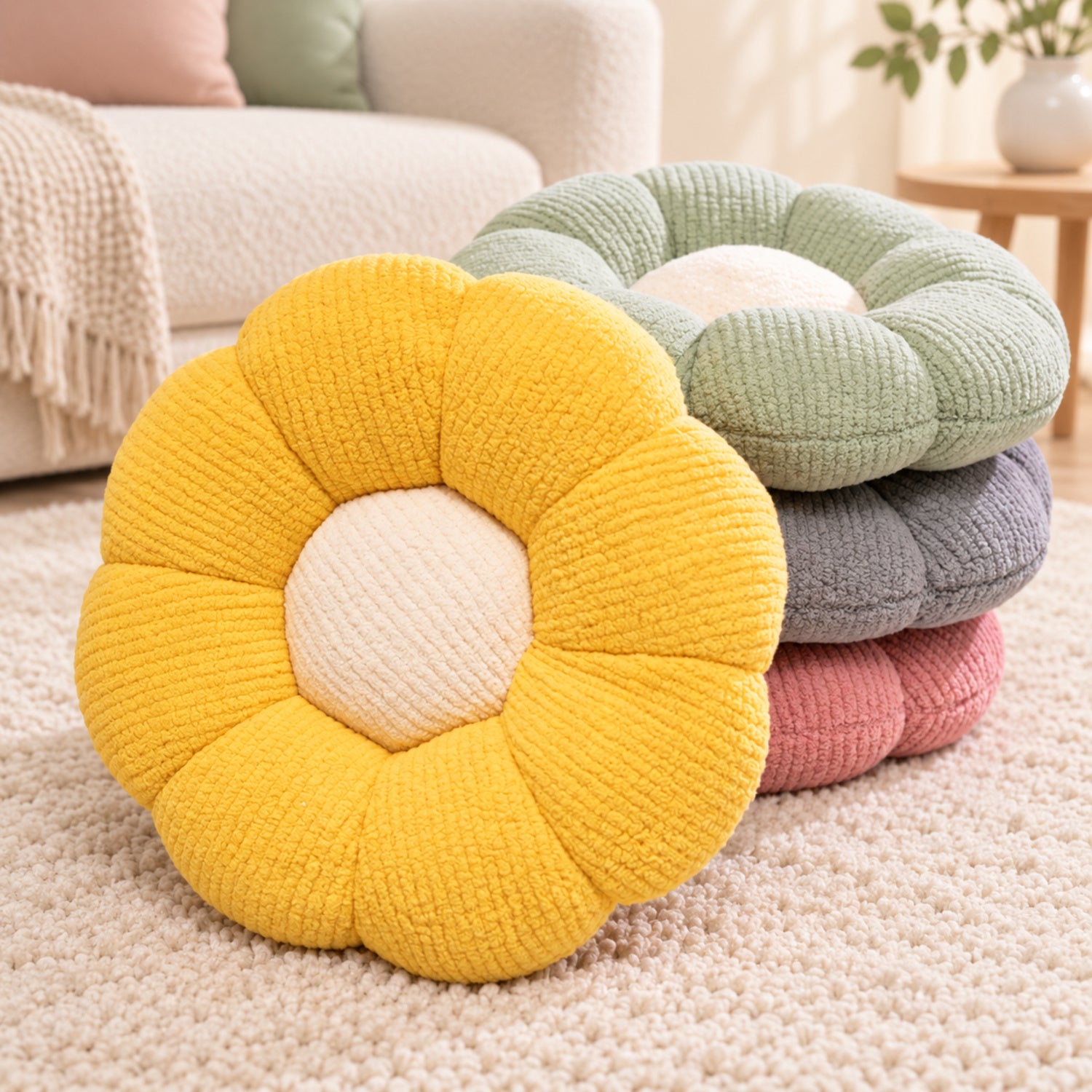 Flower Puff Pet Mat & Seat Cushion | Soft Ribbed Plush