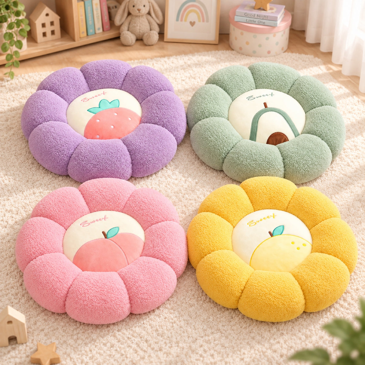 Dog & Cat Bed and Seat Cushion | Fruity Bloom | Soft Teddy Plush