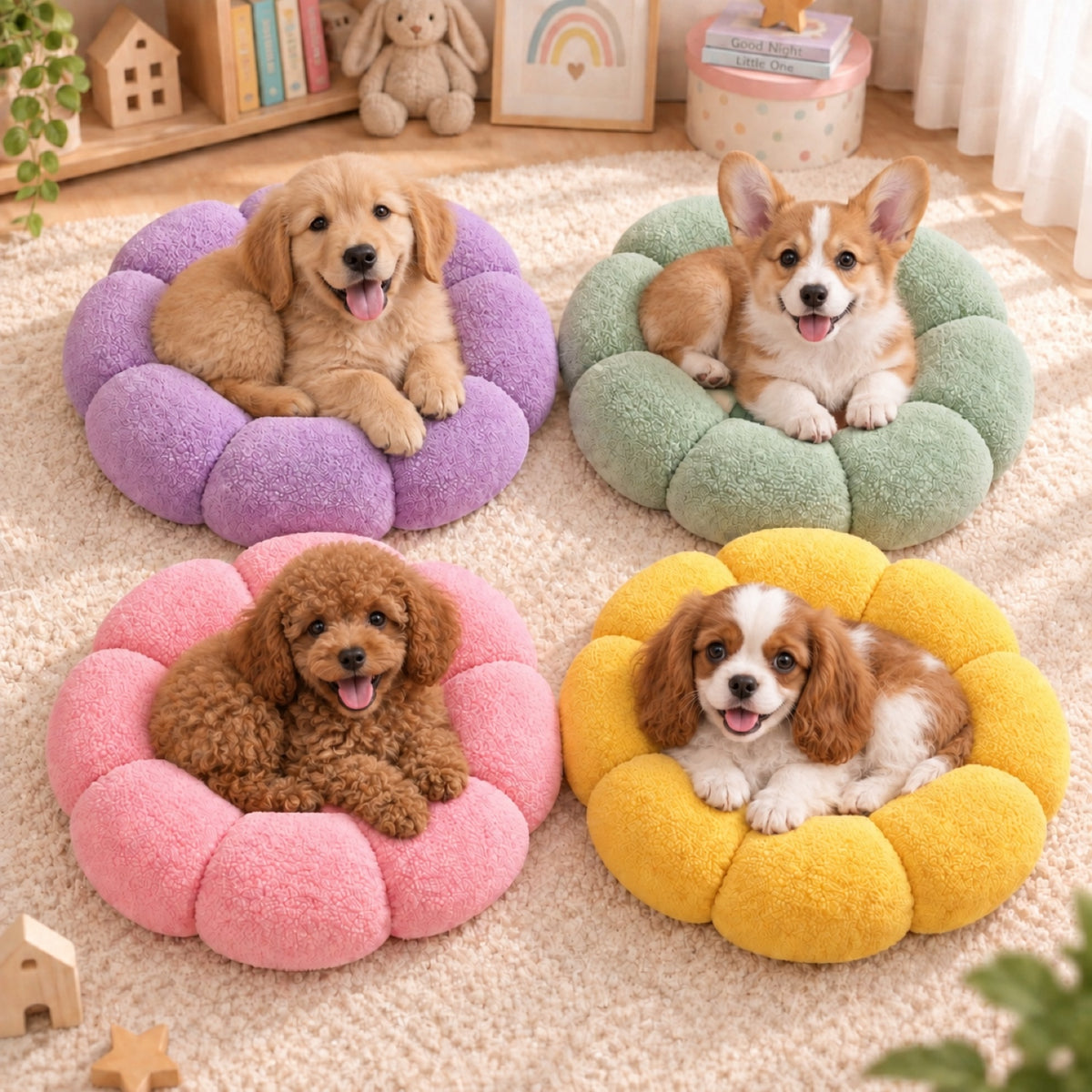 Dog & Cat Bed and Seat Cushion | Fruity Bloom | Soft Teddy Plush