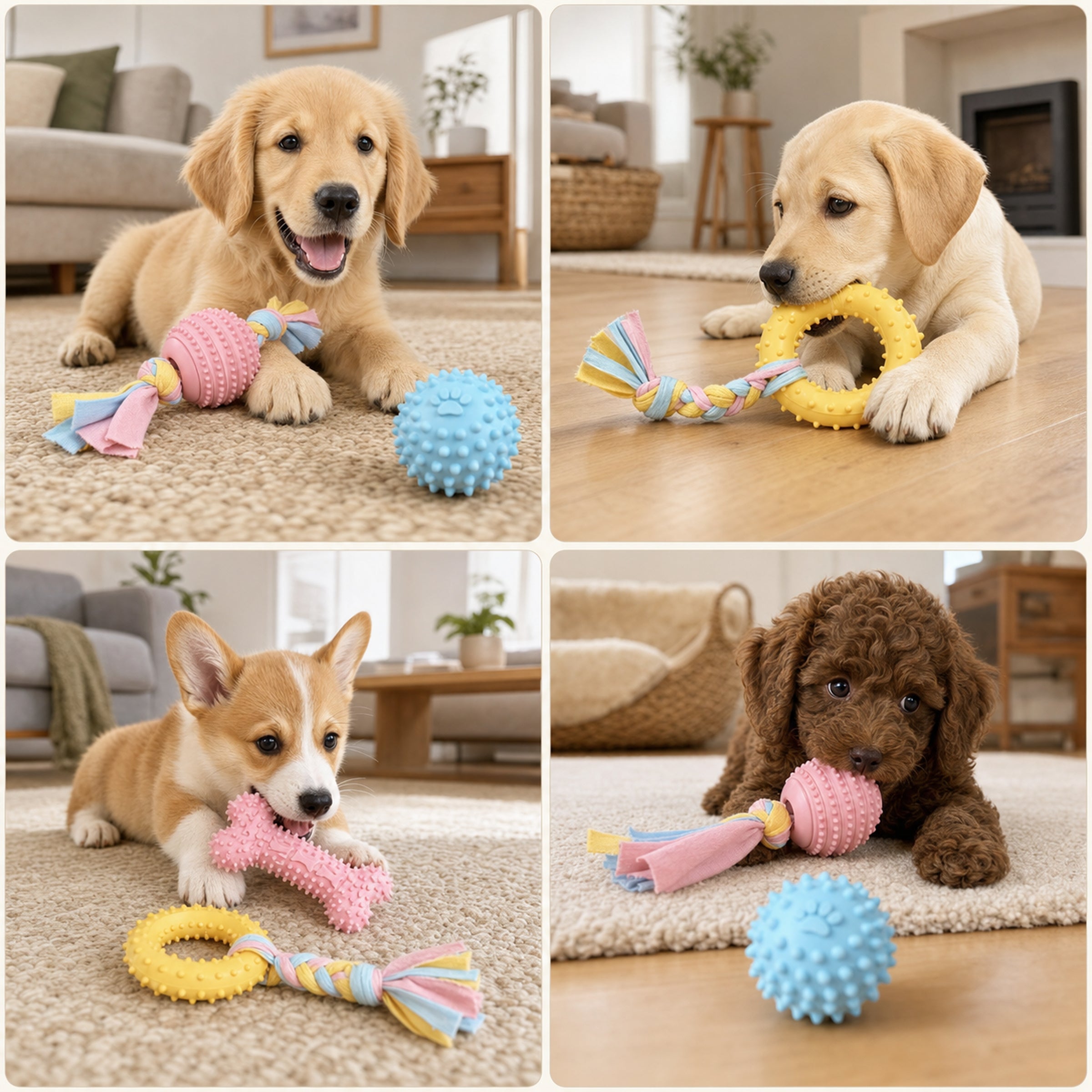 4-Piece Dog Chew Toy Set | Teeth Cleaning & Interactive Puppy Teething Toys