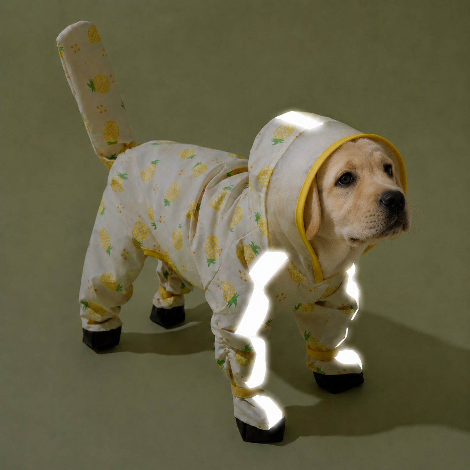 Fruit Print Dog Raincoat | Waterproof Polyester | Full-Coverage Reflective Design