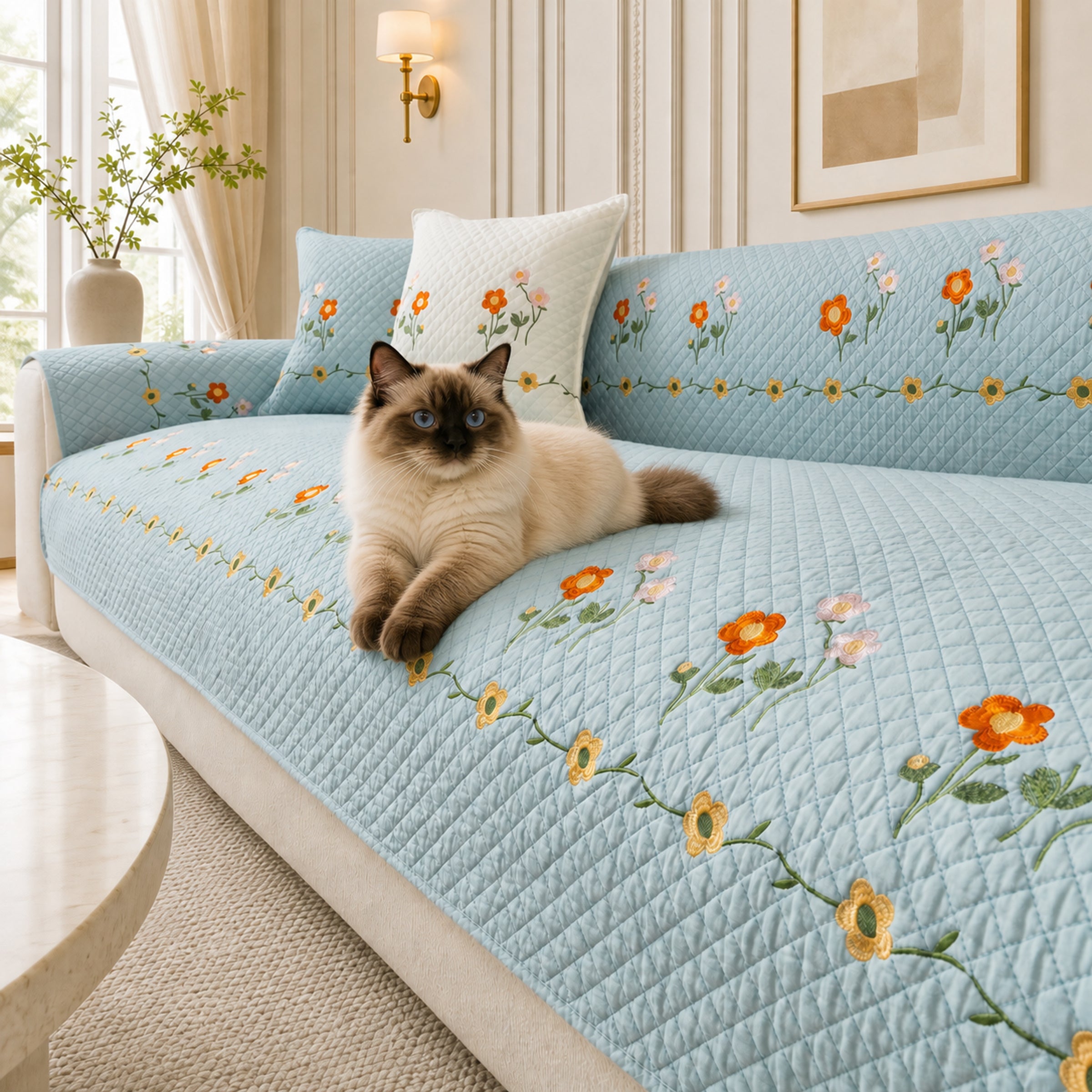 Garden Floral Cotton Sofa Cover | Thick Breathable Anti-Slip | All-Season Protector