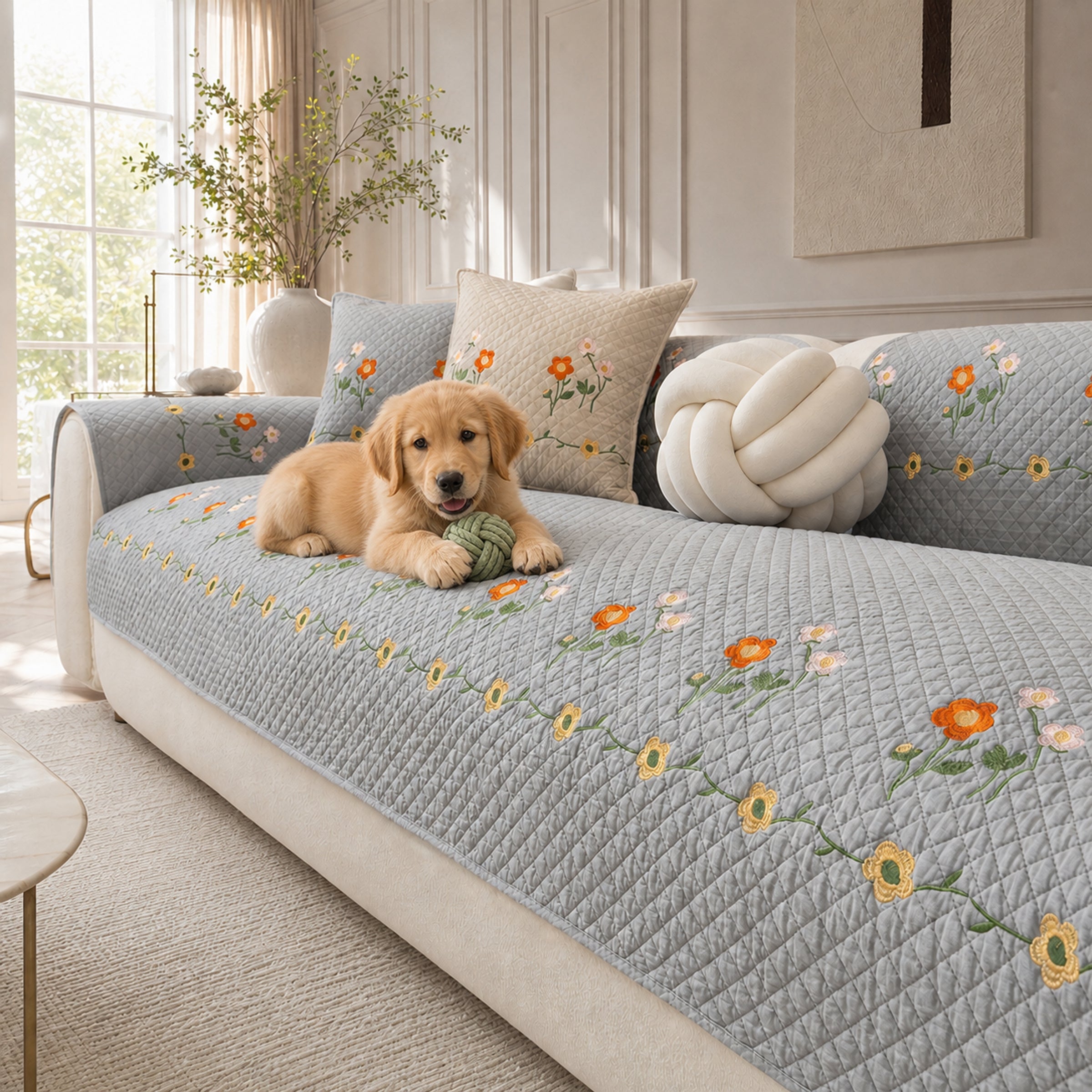 Garden Floral Cotton Sofa Cover | Thick Breathable Anti-Slip | All-Season Protector