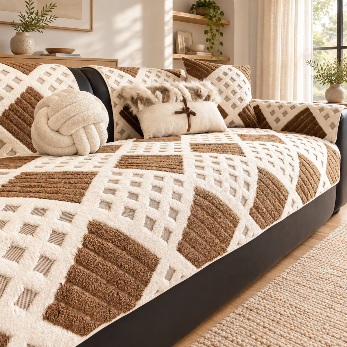 Waffle Sofa Cover | Thick Plush | Non-Slip, Machine-Washable Sofa Protector