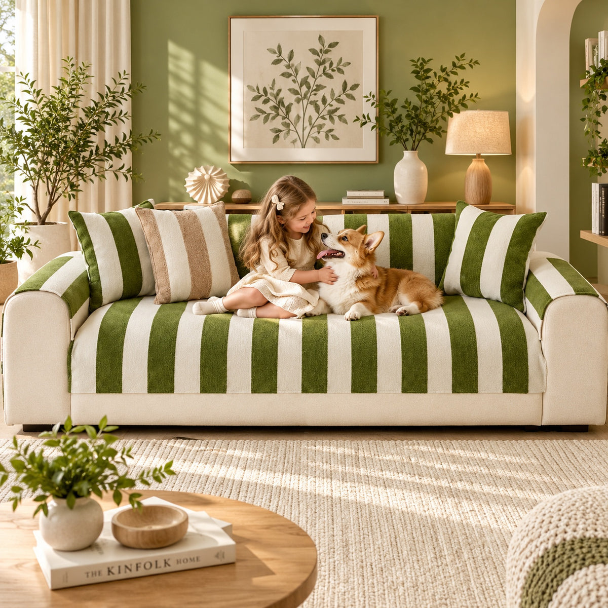Vintage Striped Sofa Cover | Soft Chenille | Non-Slip, Machine Washable