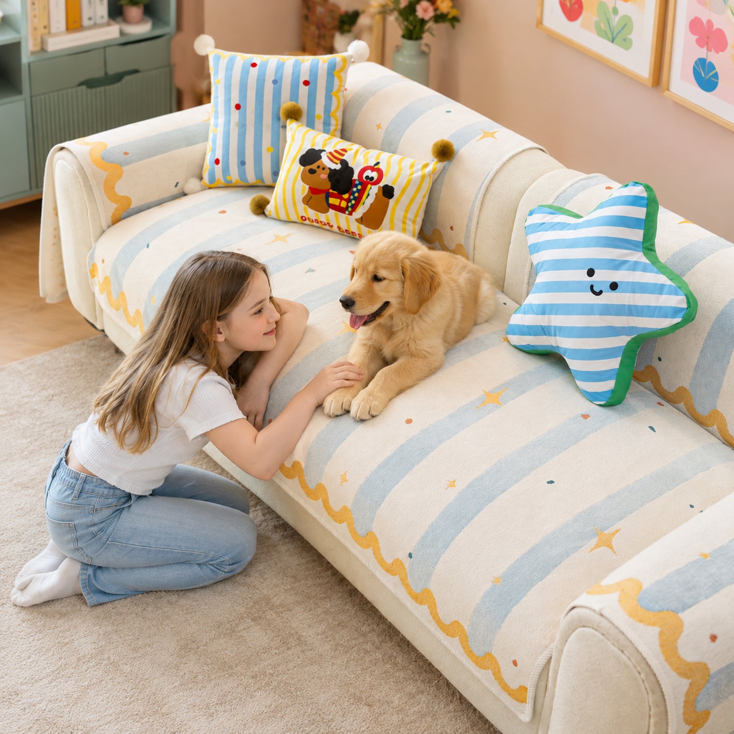 Dreamy Star Sofa Protector | Chenille Non-Slip Machine-Washable All-Season Cover