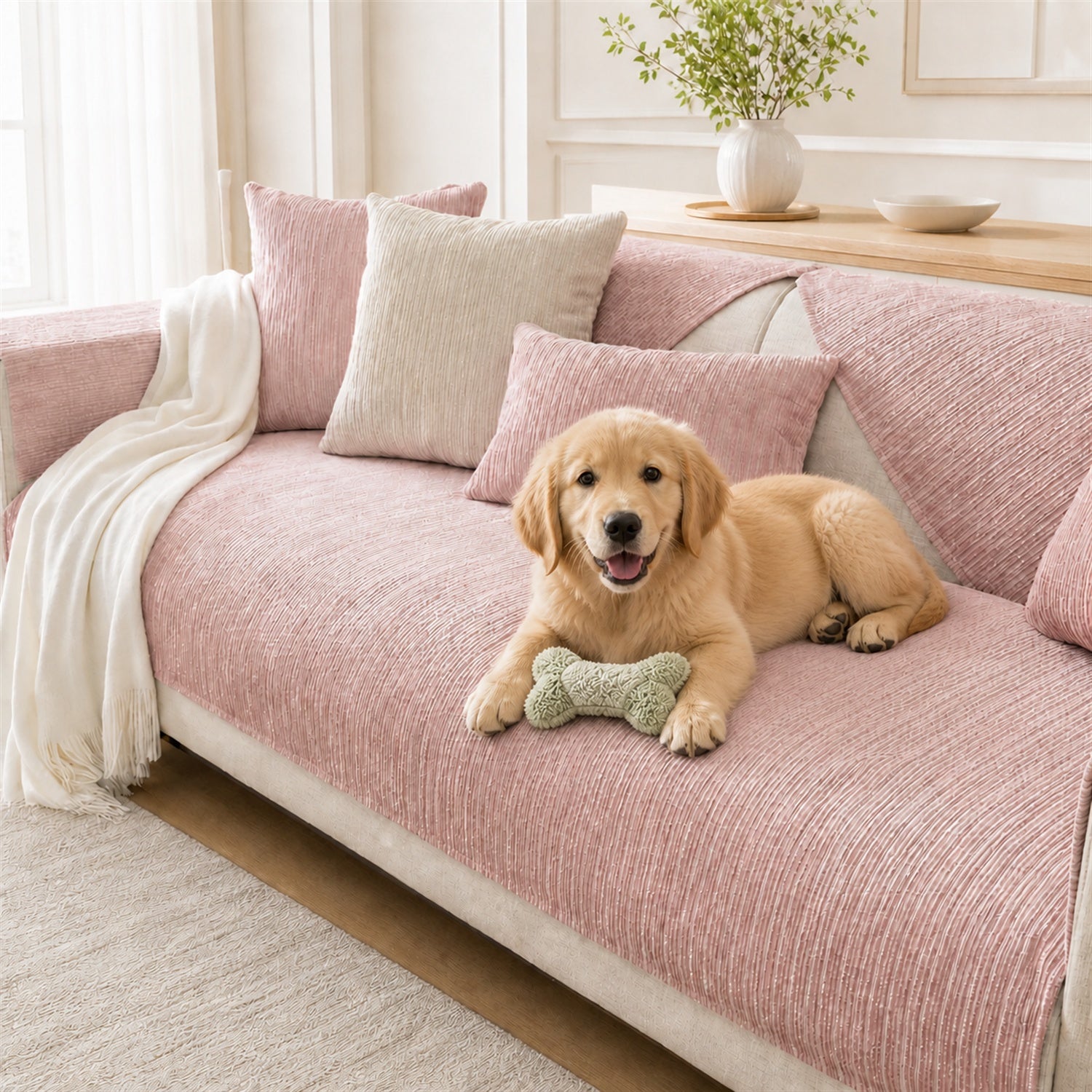 Soft Line Chenille Sofa Protector | Non-Slip Ribbed Design | Machine Washable