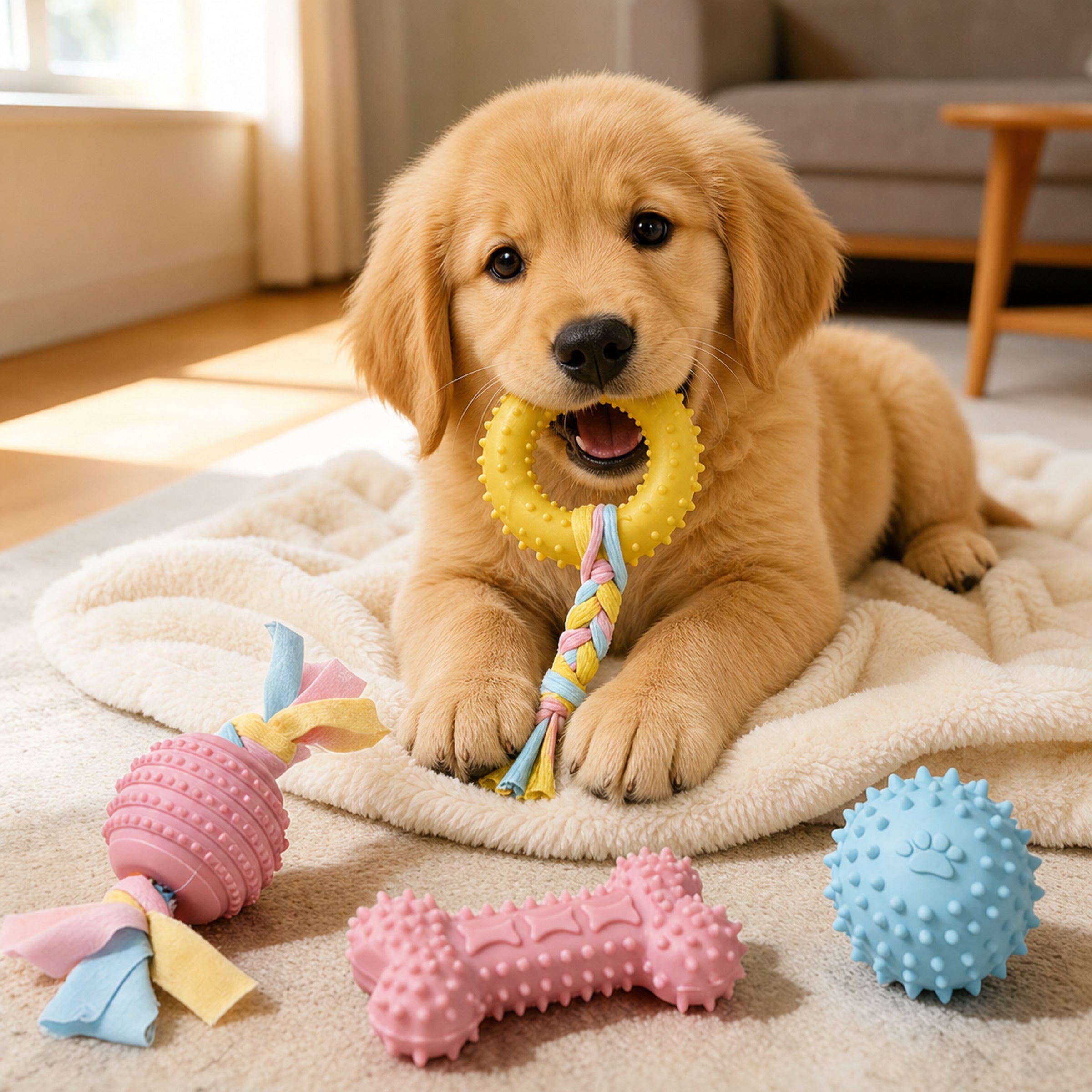 4-Piece Dog Chew Toy Set | Teeth Cleaning & Interactive Puppy Teething Toys