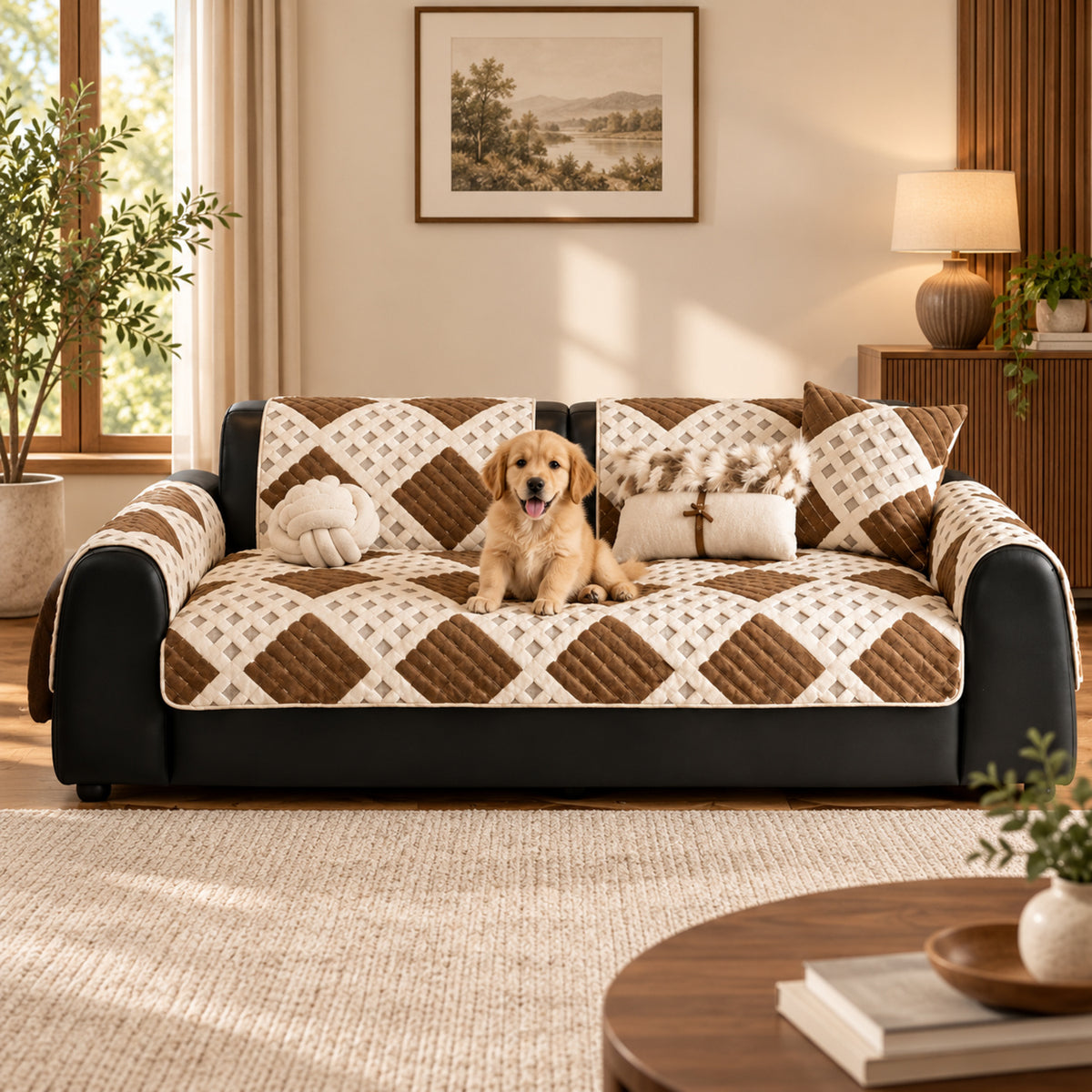 Waffle Sofa Cover | Thick Plush | Non-Slip, Machine-Washable Sofa Protector