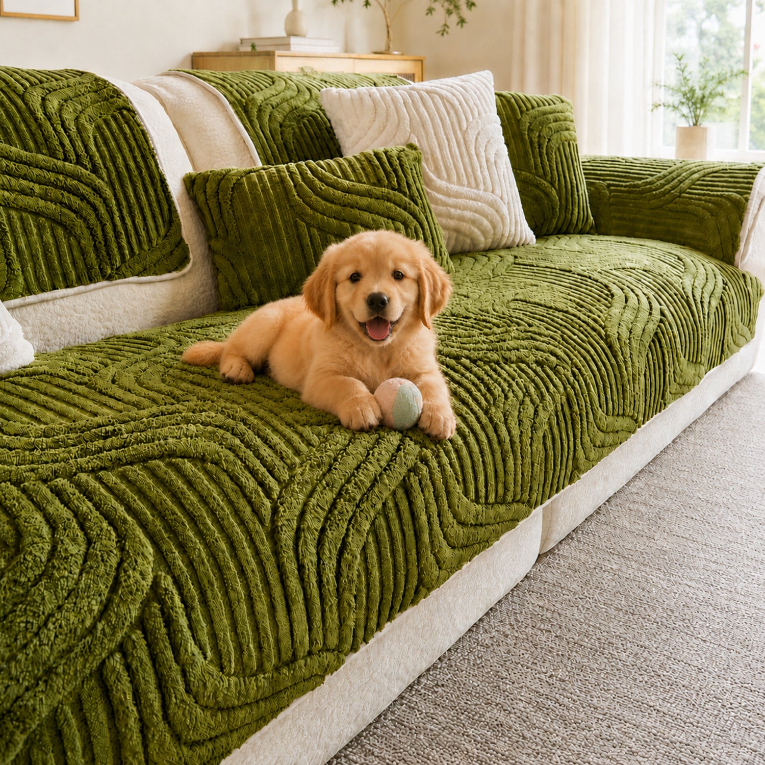 Plush Geometric Sofa Protector | Soft Textured Non-Slip Washable Cover
