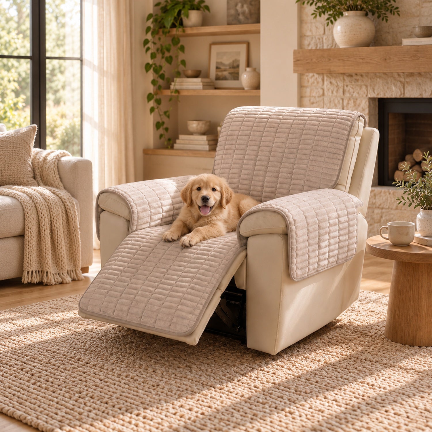 Flannel Recliner Sofa Cover | One-Piece Non-Slip Pet Protector with Elastic Straps