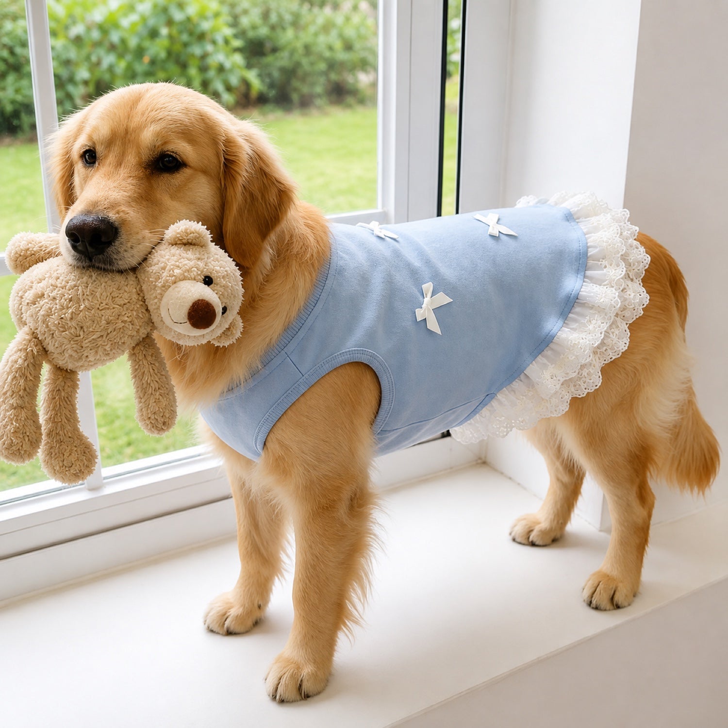 Darling Bow Dog Dress | Breathable All-Season Outfit with Ruffle Trim
