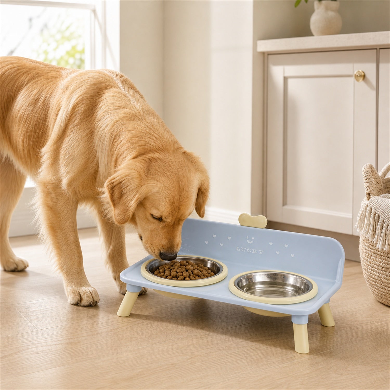 Lucky Heart Elevated Double Pet Bowl Stand | Stainless Steel | Neck-Friendly