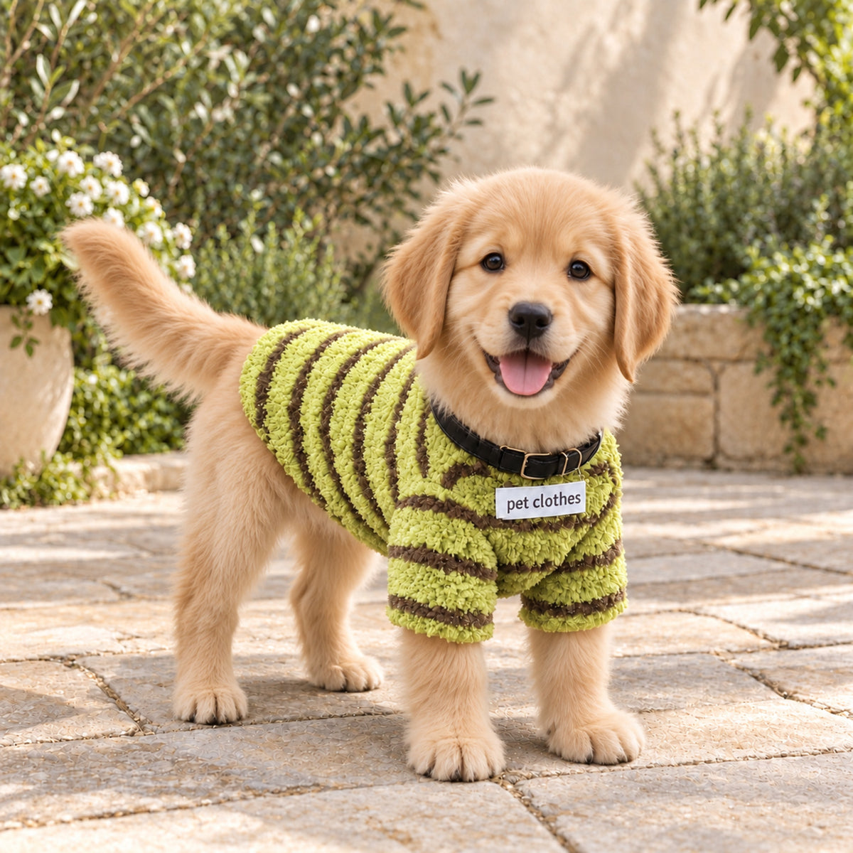 Cosy Striped Dog Jumper | Soft Fleece with Lead Ring | Autumn & Winter