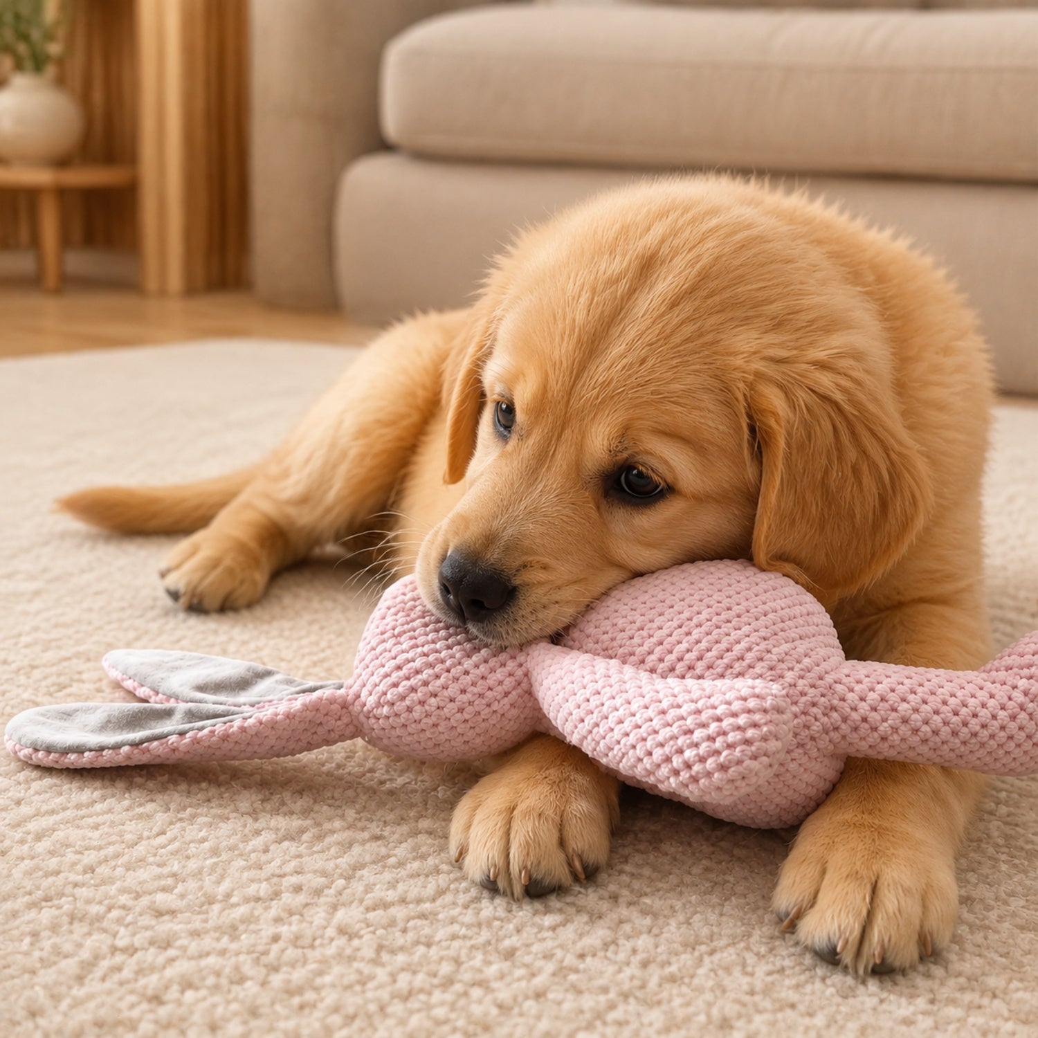 Pink Bunny Plush Dog Toy | Large Squeaky Chew Toy | Soft Interactive Play
