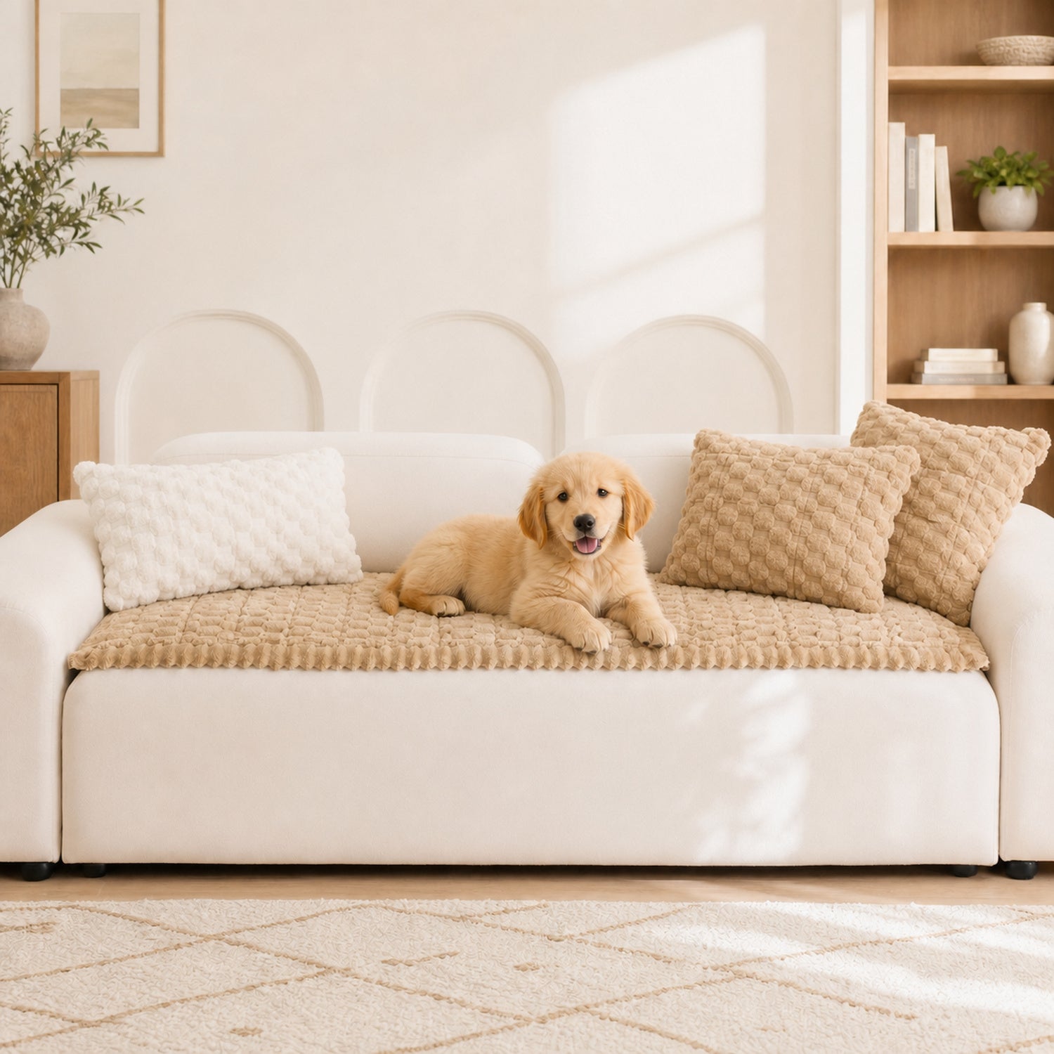 Honeycomb Plush Sofa Protector | Thick Non-Slip Washable Pet-Friendly Cover