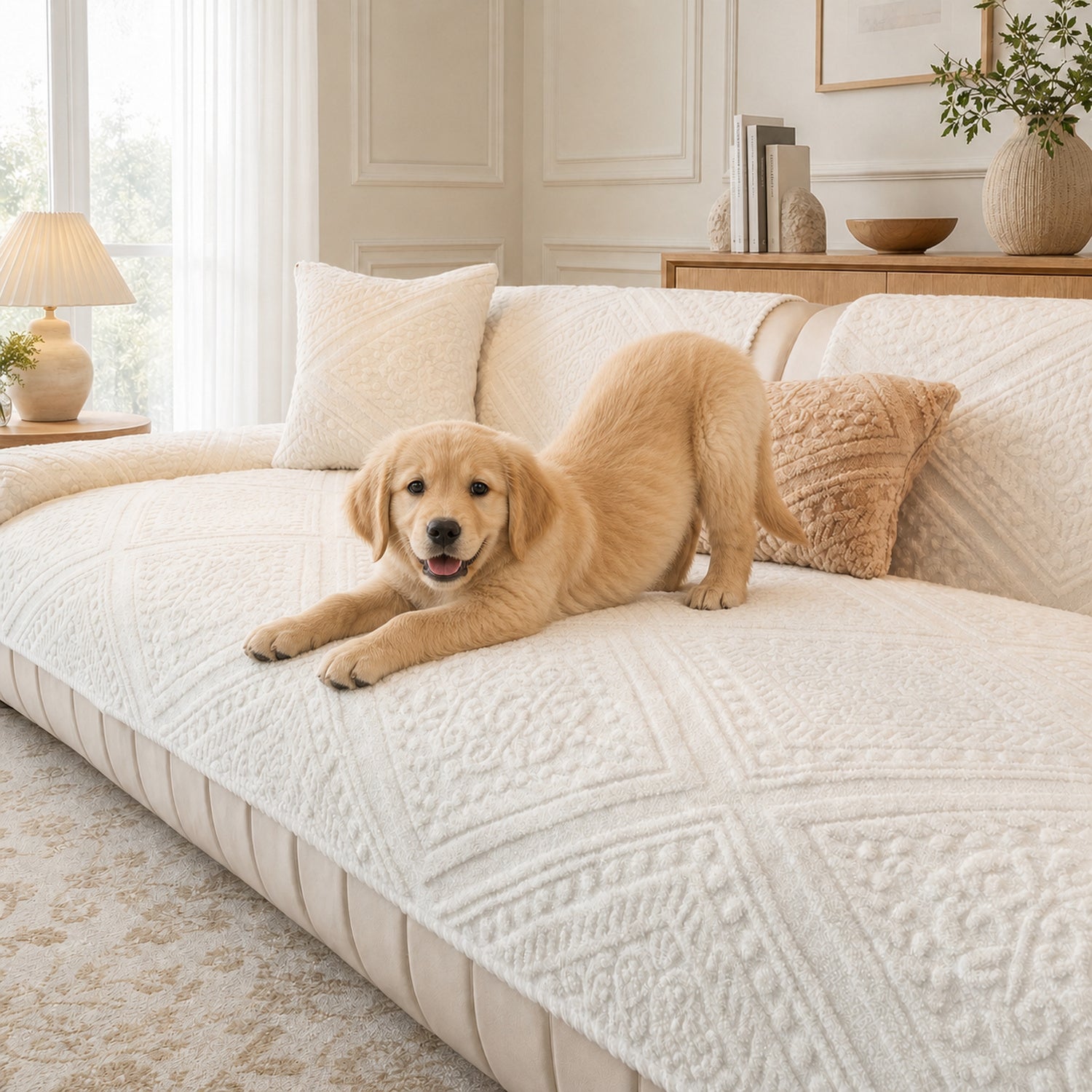 Nordic Carved Plush Sofa Protector | Non-Slip Washable Textured Cover