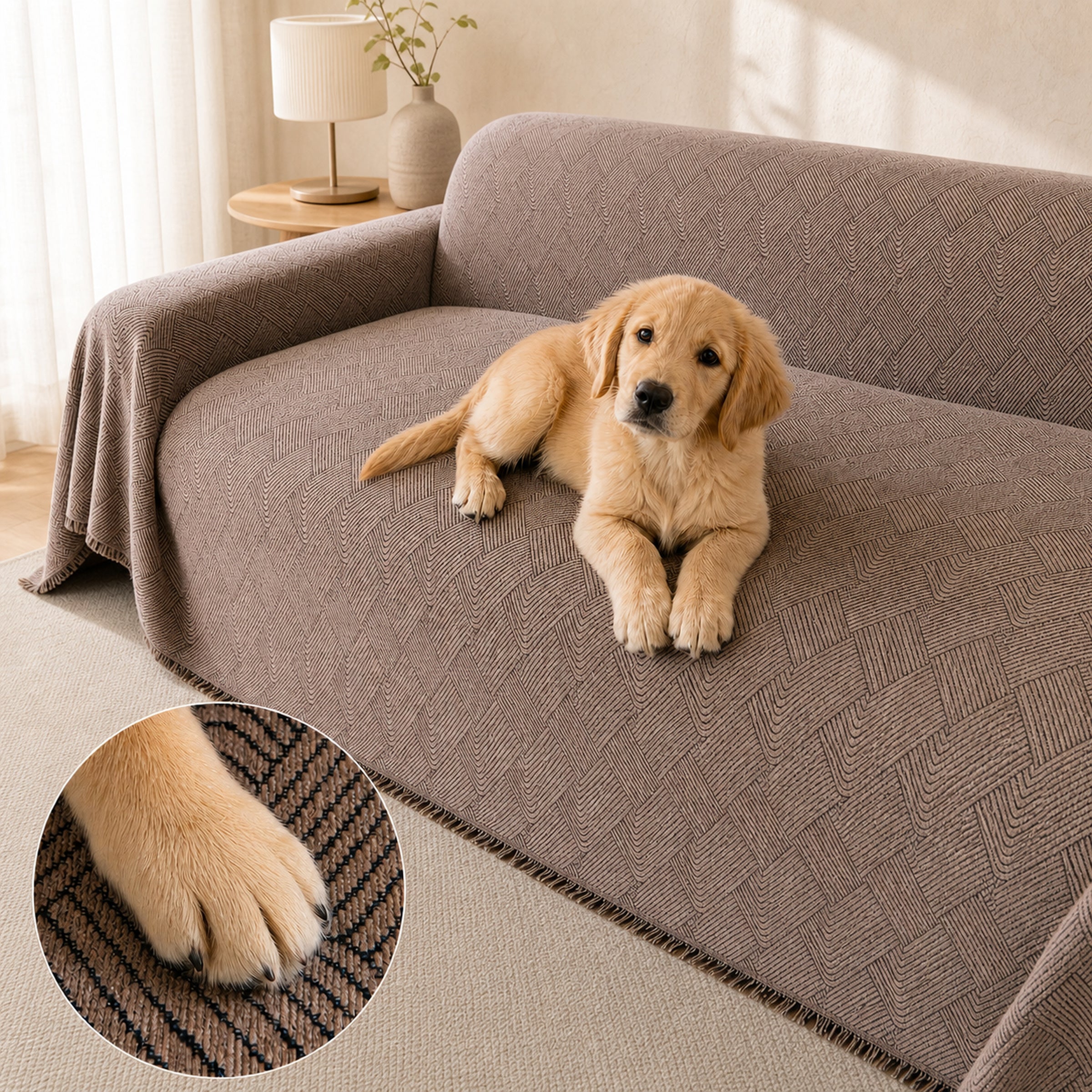 Linework Chenille Sofa Throw | Scratch-Resistant | Machine Washable | Sofa Protector