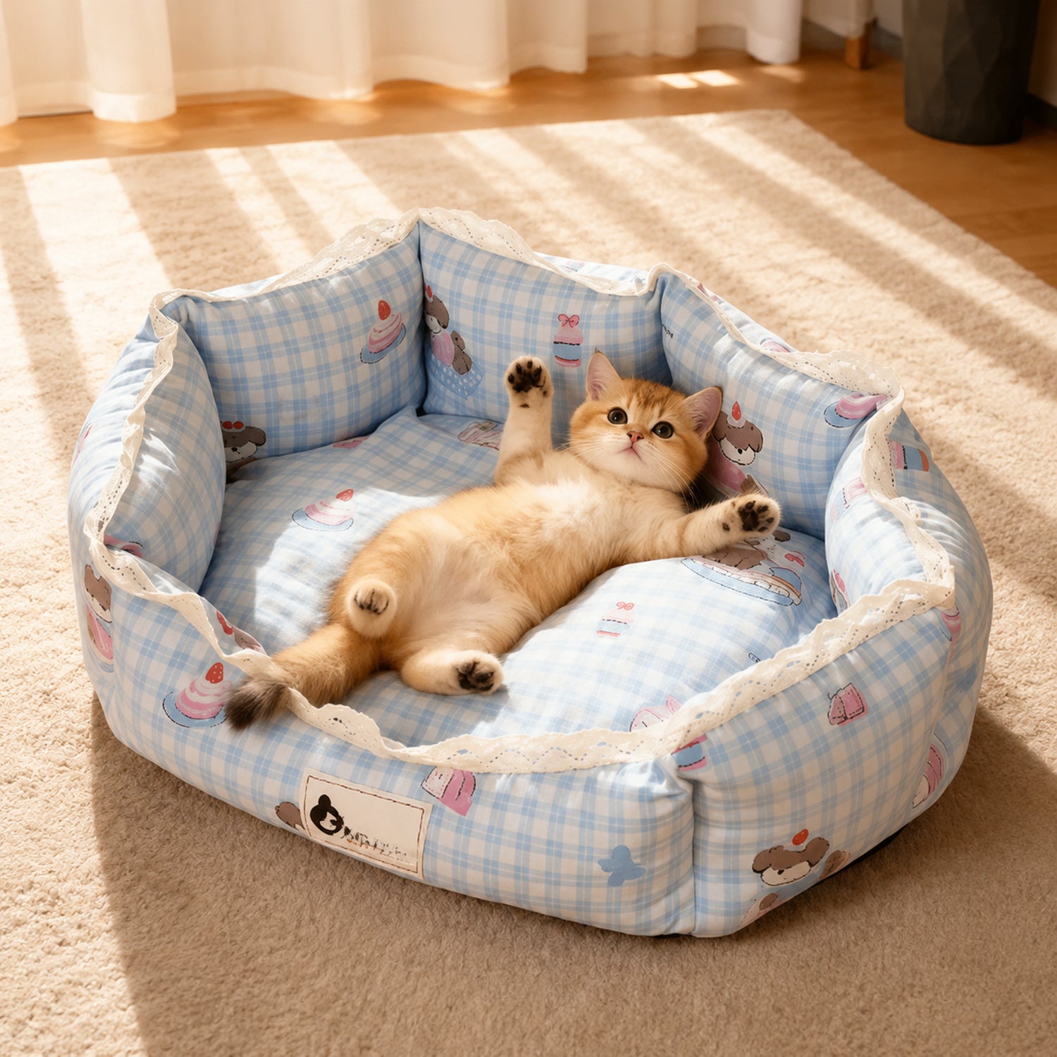 Sweet Lace Pet Bed | Anti-Slip Washable | Raised Sides for Neck Support