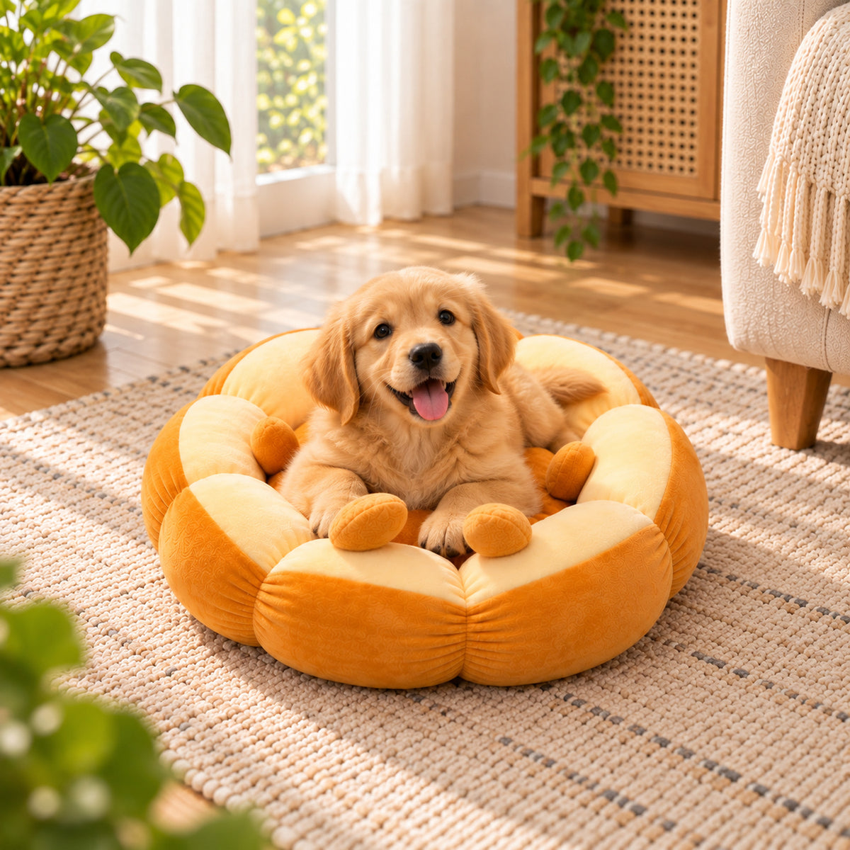 Dog & Cat Bed and Seat Cushion | Flower Design | Soft, Washable Plush