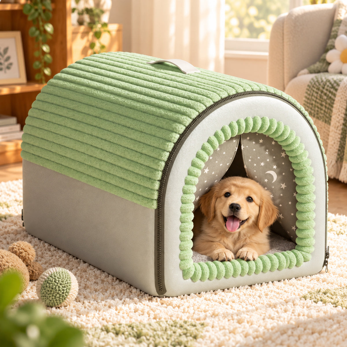Dog Bed & Cat Bed | Cosy Cabin Pet House | Soft Plush & Removable Cushion