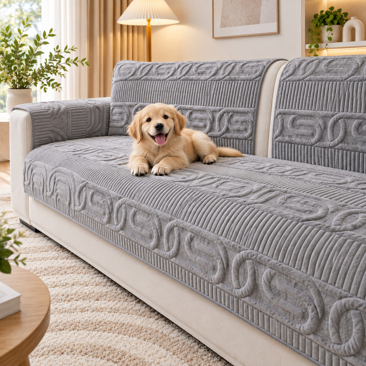 Sofa Cover | Love Lock Quilted Velour | Non-Slip Sofa Protector