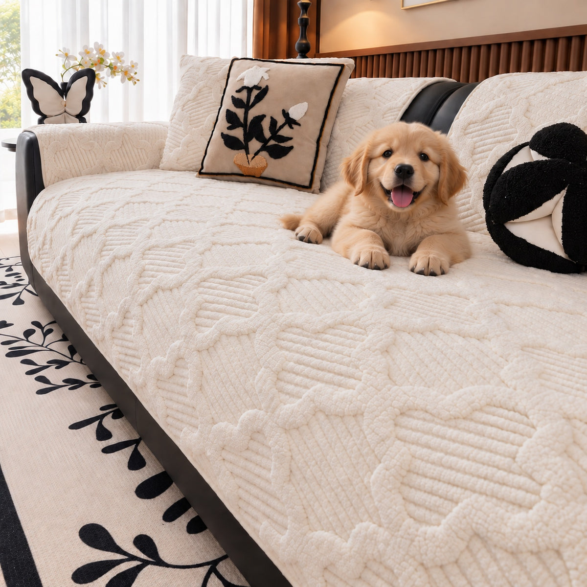 Plush Sofa Cover | Non-Slip Sofa Protector | Sculpted Weave | Machine Washable