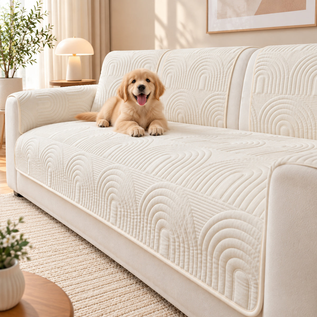 Ripple Arch Sofa Cover | Quilted Velour | Non-Slip Sofa Protector