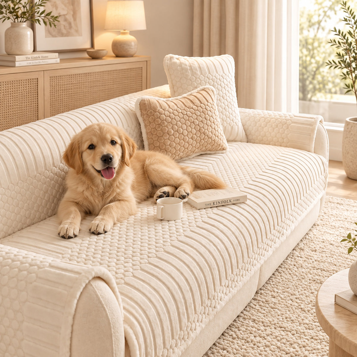 Stripe & Bubble Sofa Cover | Heavyweight Plush | Non-Slip, Machine Washable
