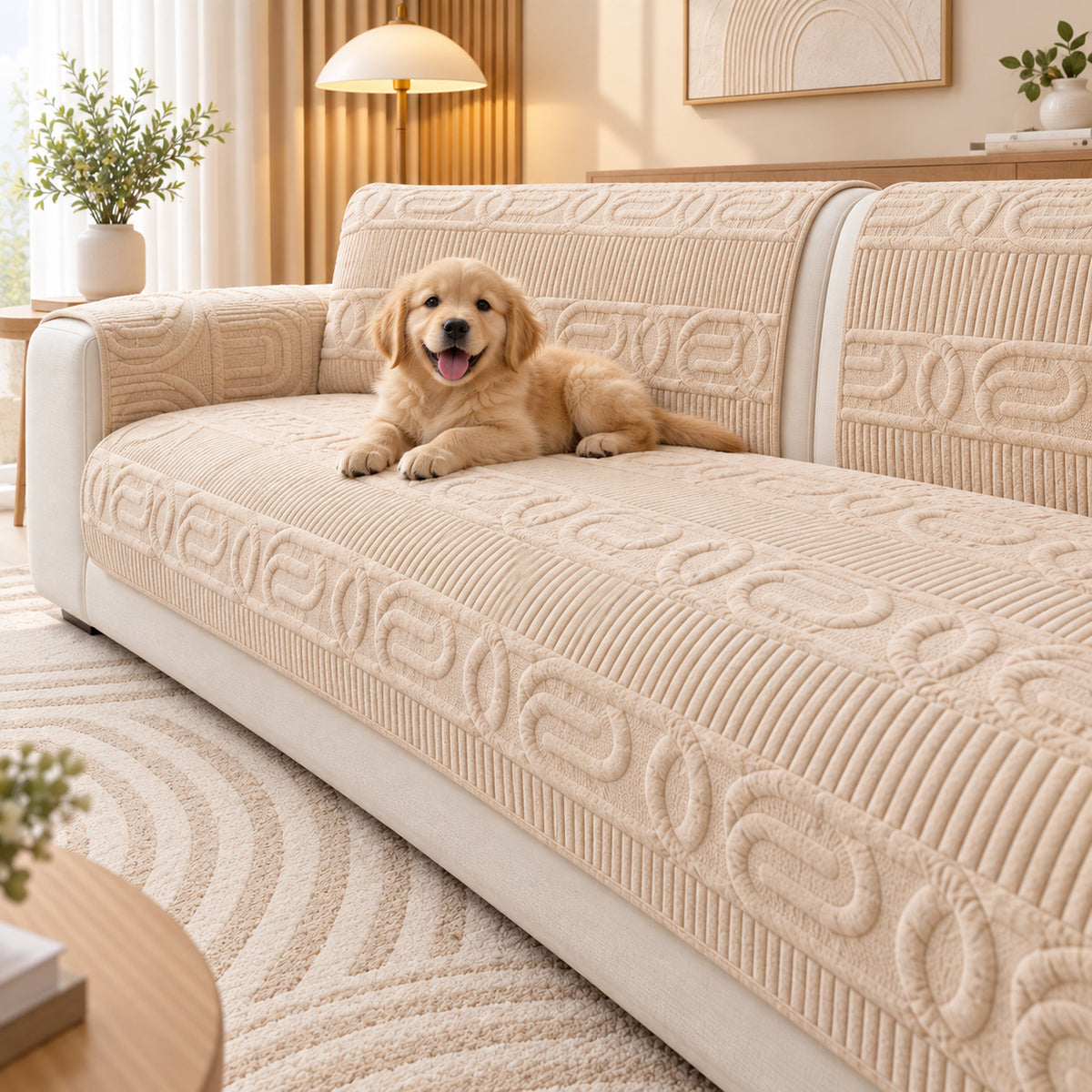 Sofa Cover | Love Lock Quilted Velour | Non-Slip Sofa Protector