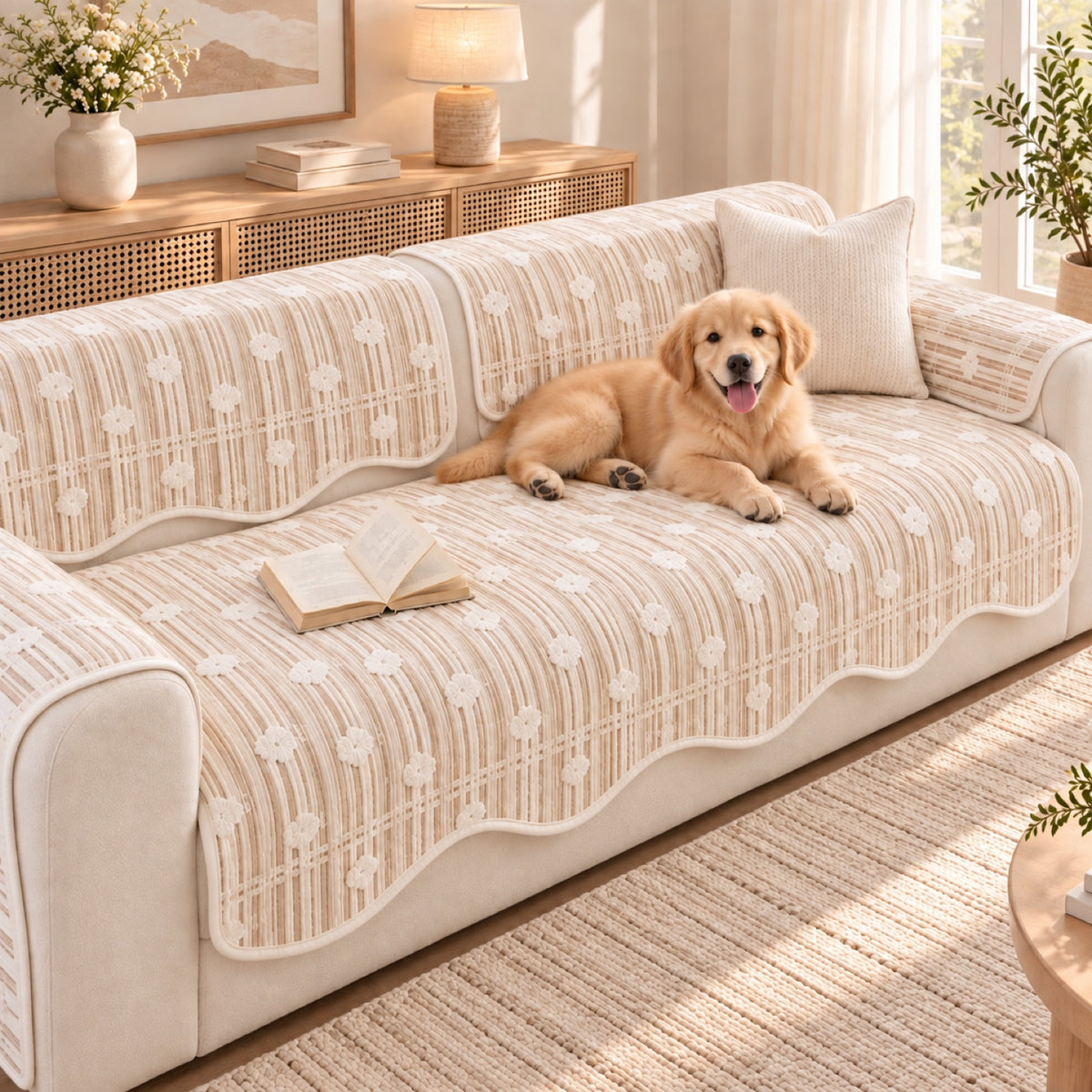 Modern Striped Sofa Cover | Soft Chenille | Non-Slip, Machine Washable