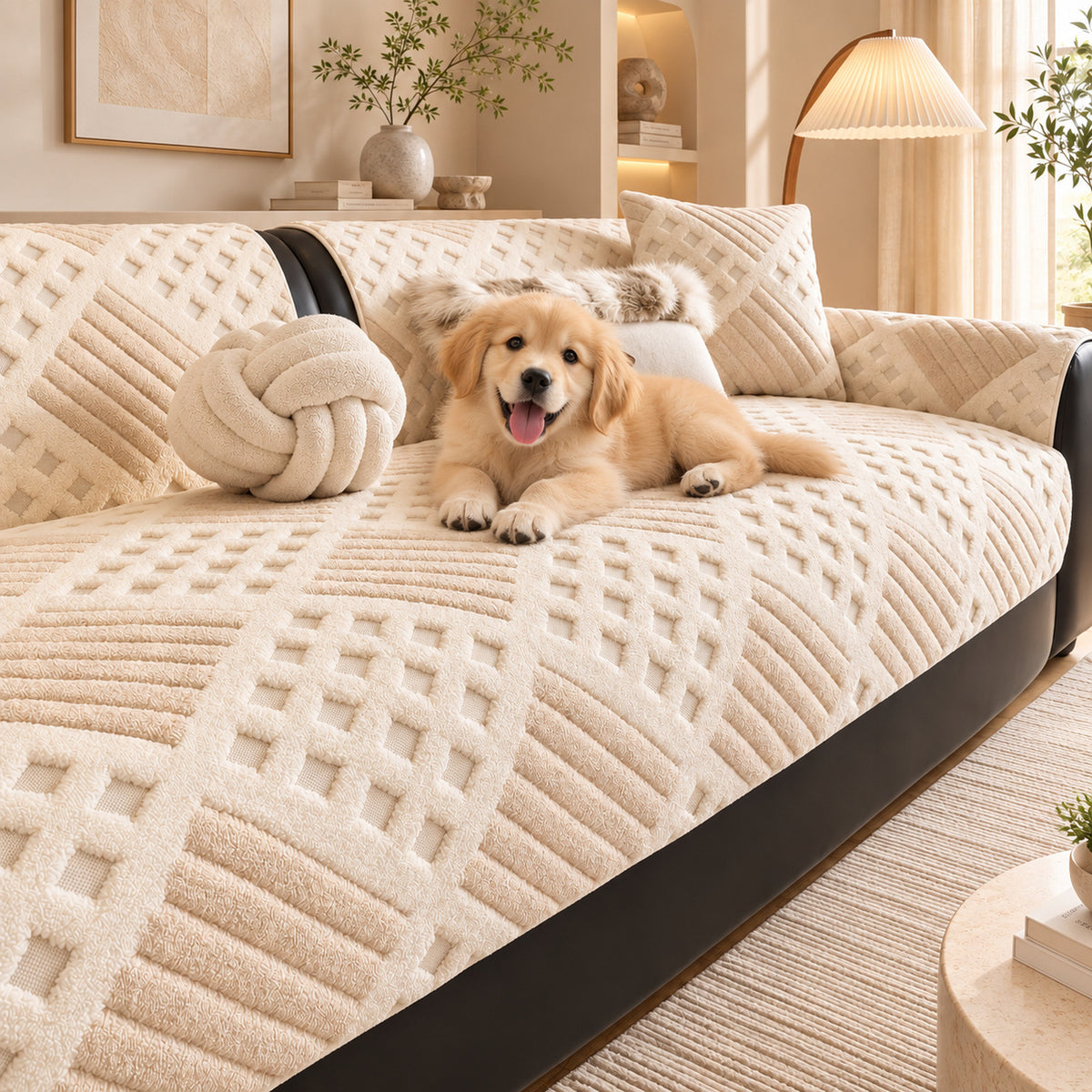 Waffle Sofa Cover | Thick Plush | Non-Slip, Machine-Washable Sofa Protector
