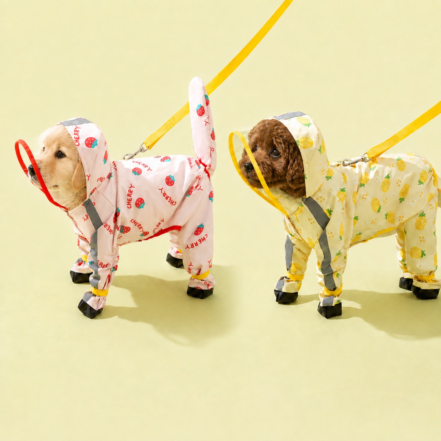 Fruit Print Dog Raincoat | Waterproof Polyester | Full-Coverage Reflective Design