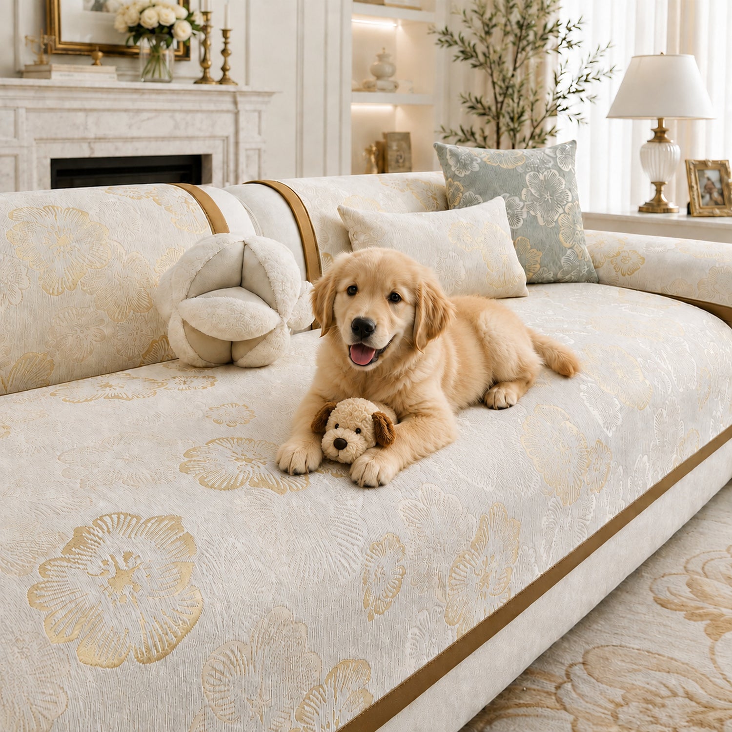 Gilded Blossom Sofa Protector | Non-Slip Washable All-Season Cover
